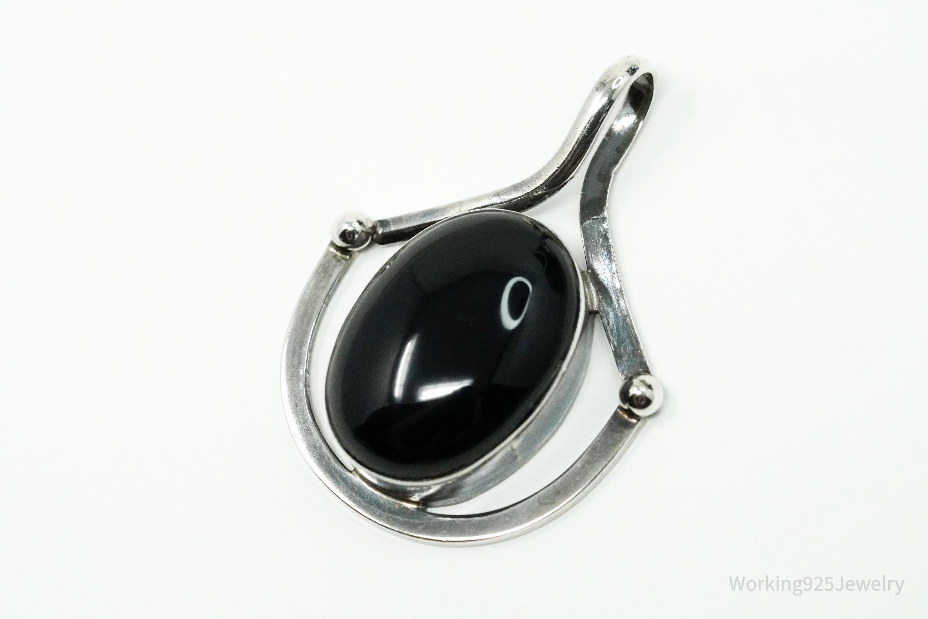 Vintage Mexican Modernist Style Black Onyx Sterling Silver Pendant