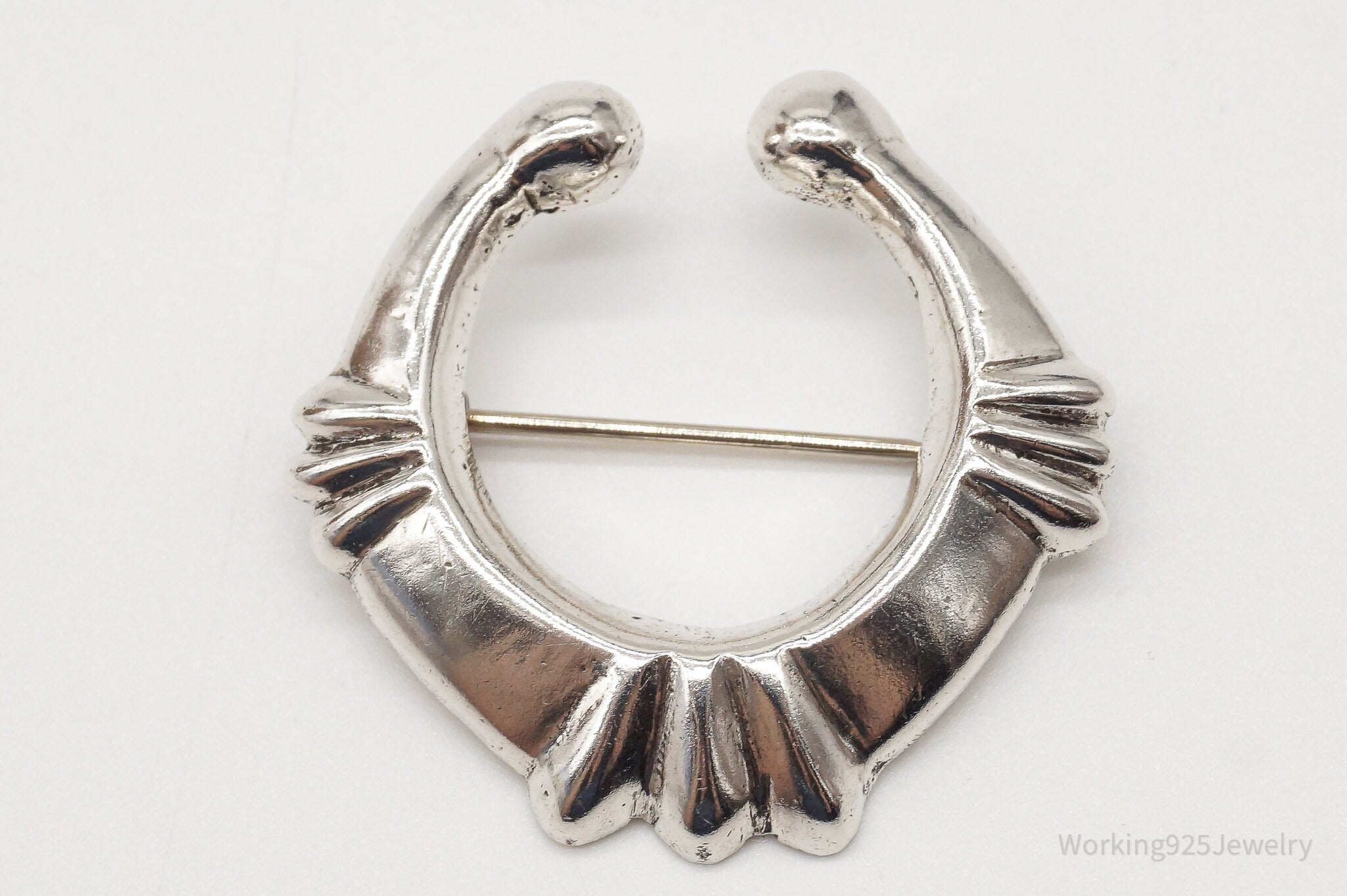 Vintage Handmade Native American Naja Silver Brooch Pin