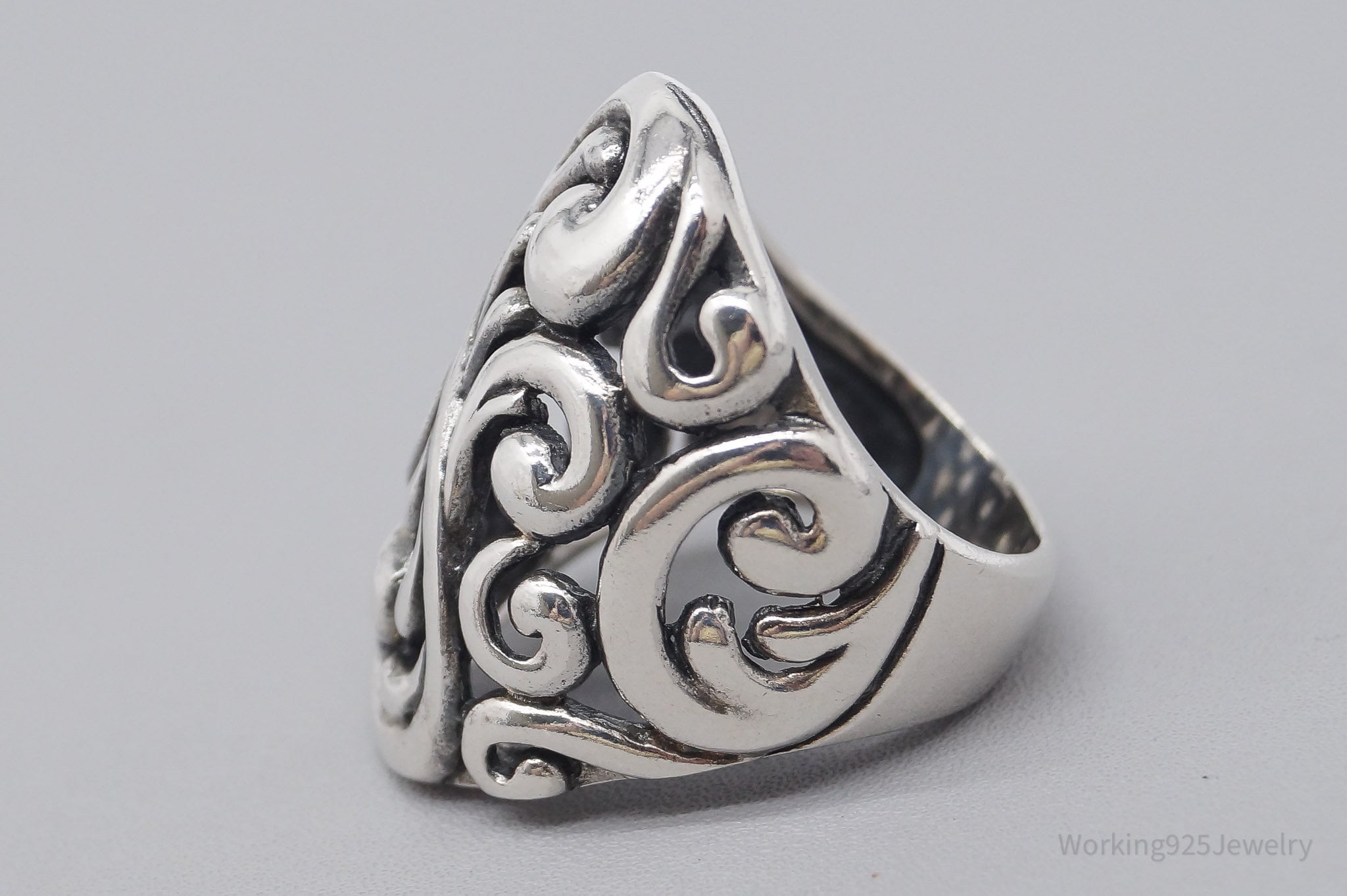 Vintage Puffy Swirls & Scrolls Sterling Silver Ring - Size 6.5