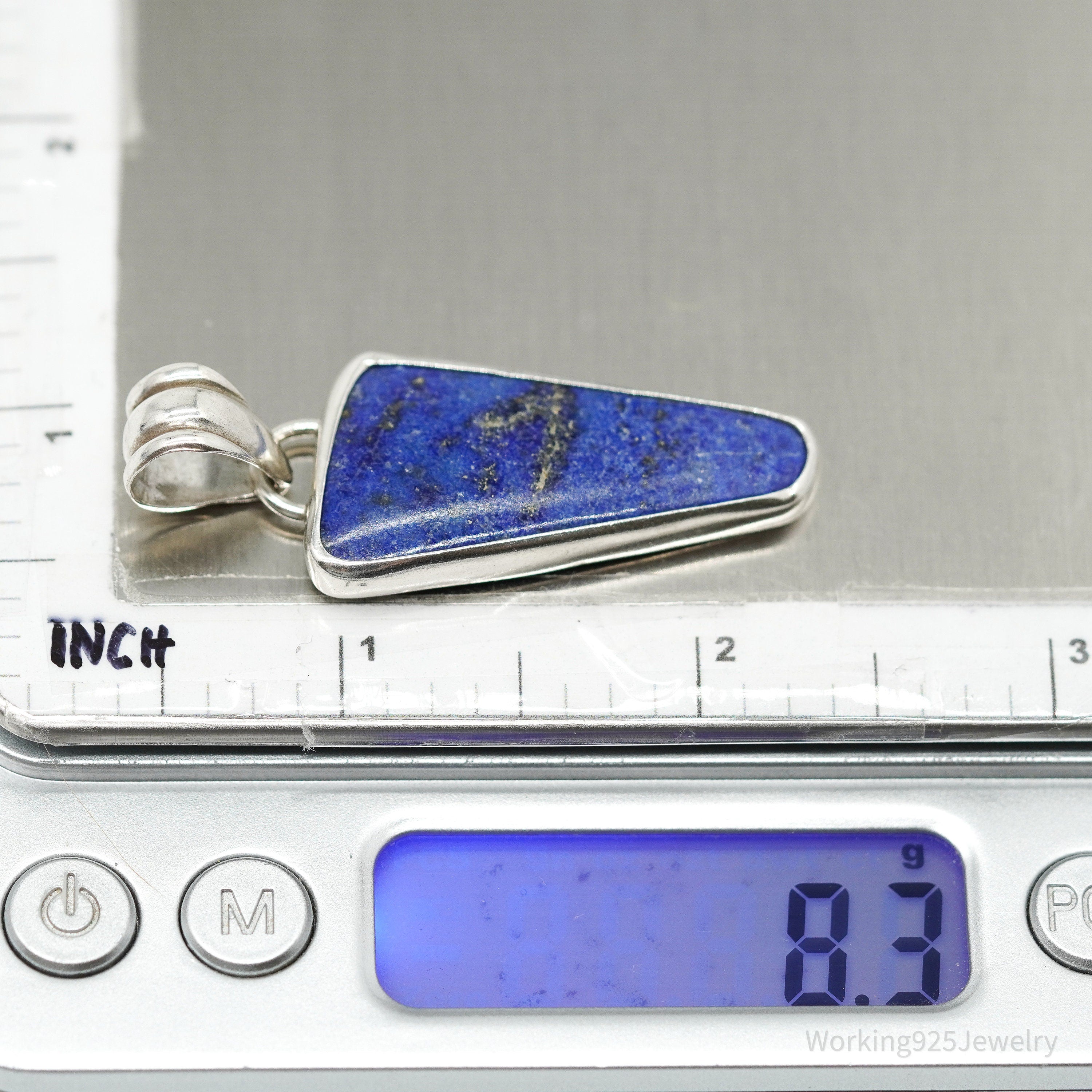 Vintage Large Lapis Lazuli Sterling Silver Necklace Pendant