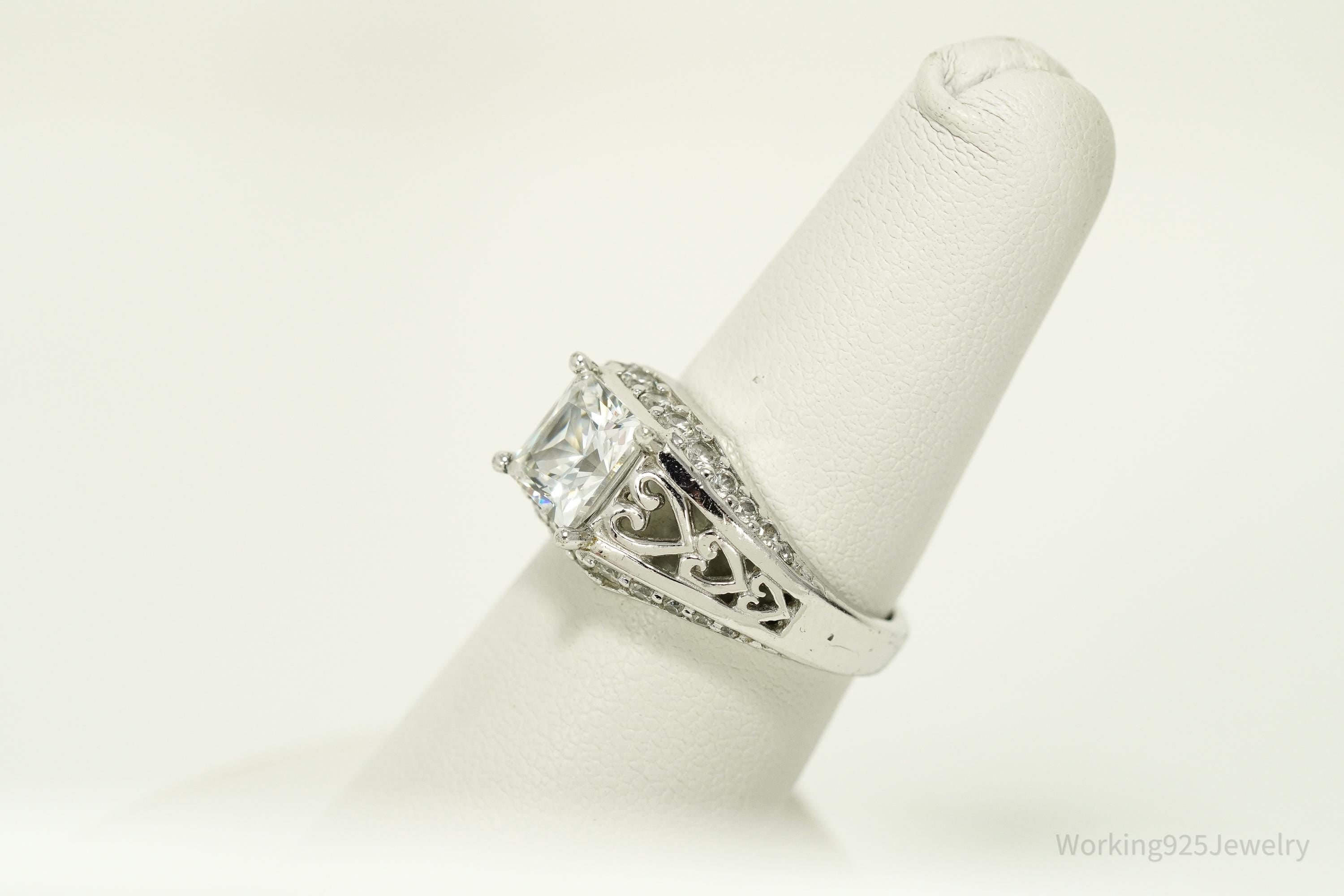Vintage Diamonique Cubic Zirconia Sterling Silver Ring Size 6.25