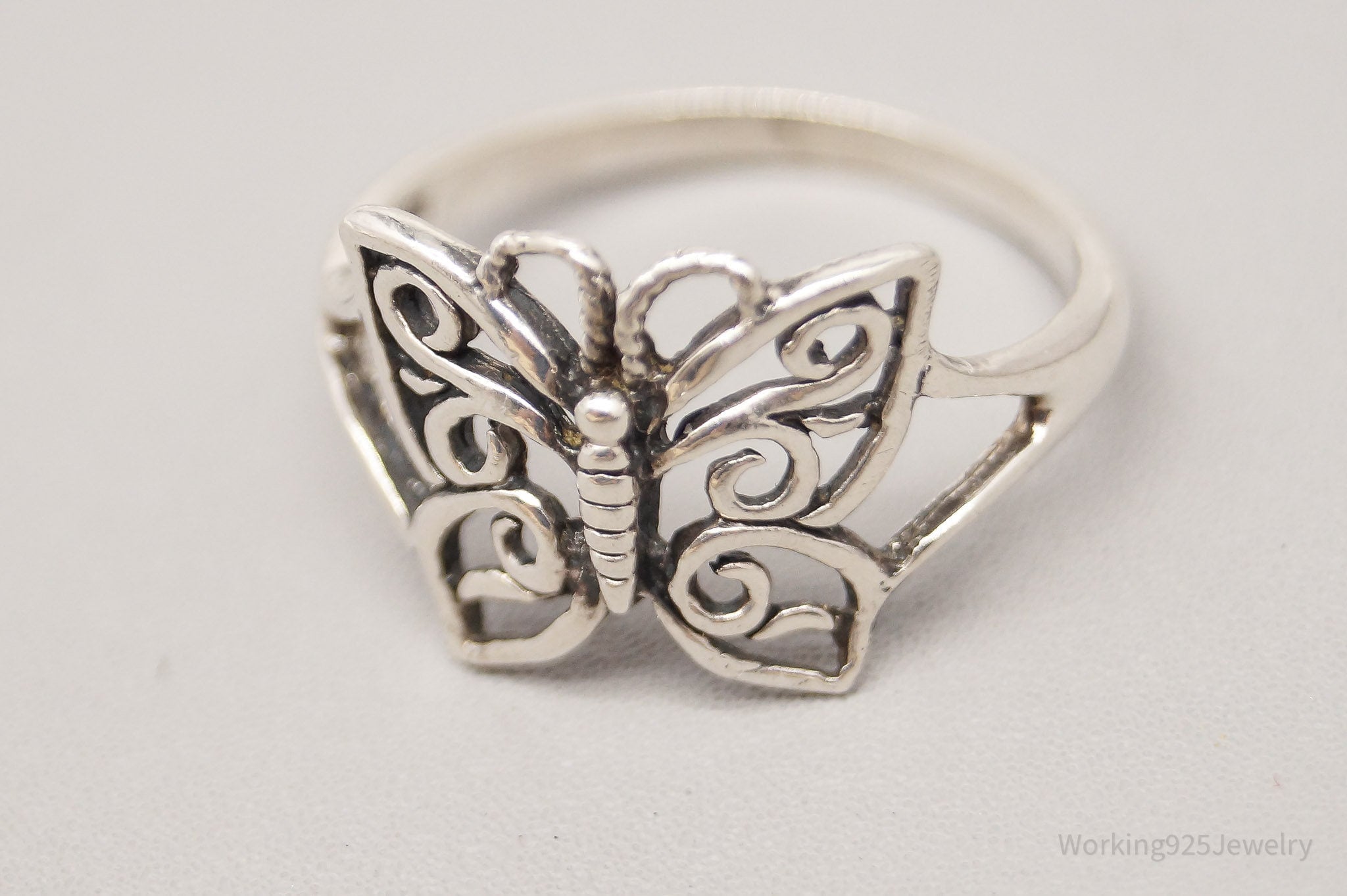 Vintage Butterfly With Swirls Sterling Silver Ring - Size 8.25