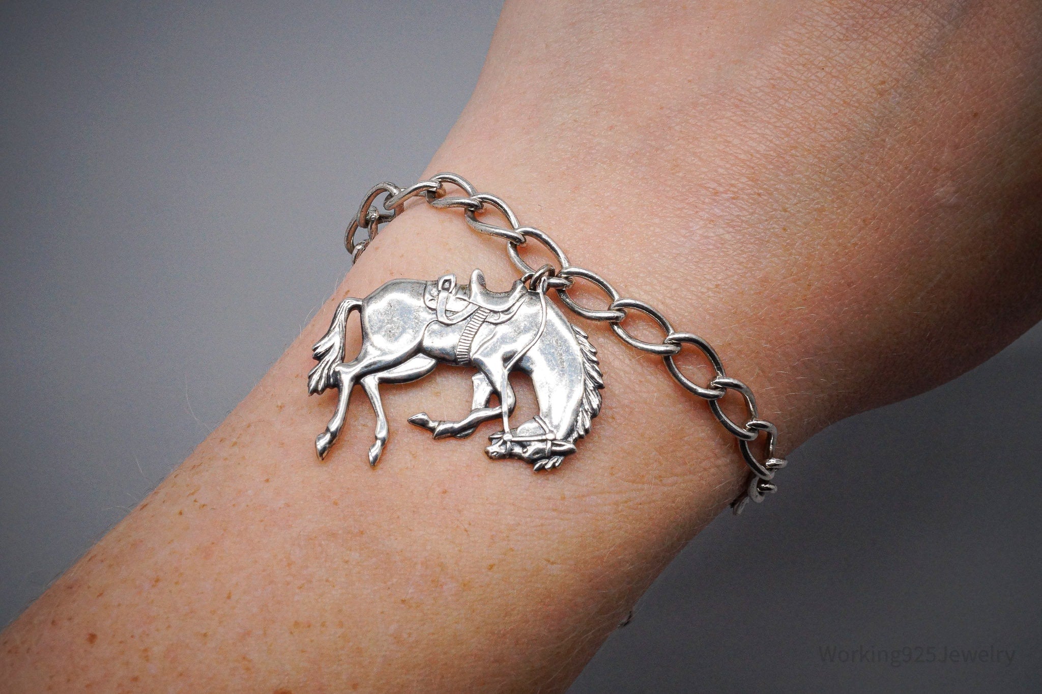 Vintage Horse Rodeo Sterling Silver Bracelet 7 7/8"