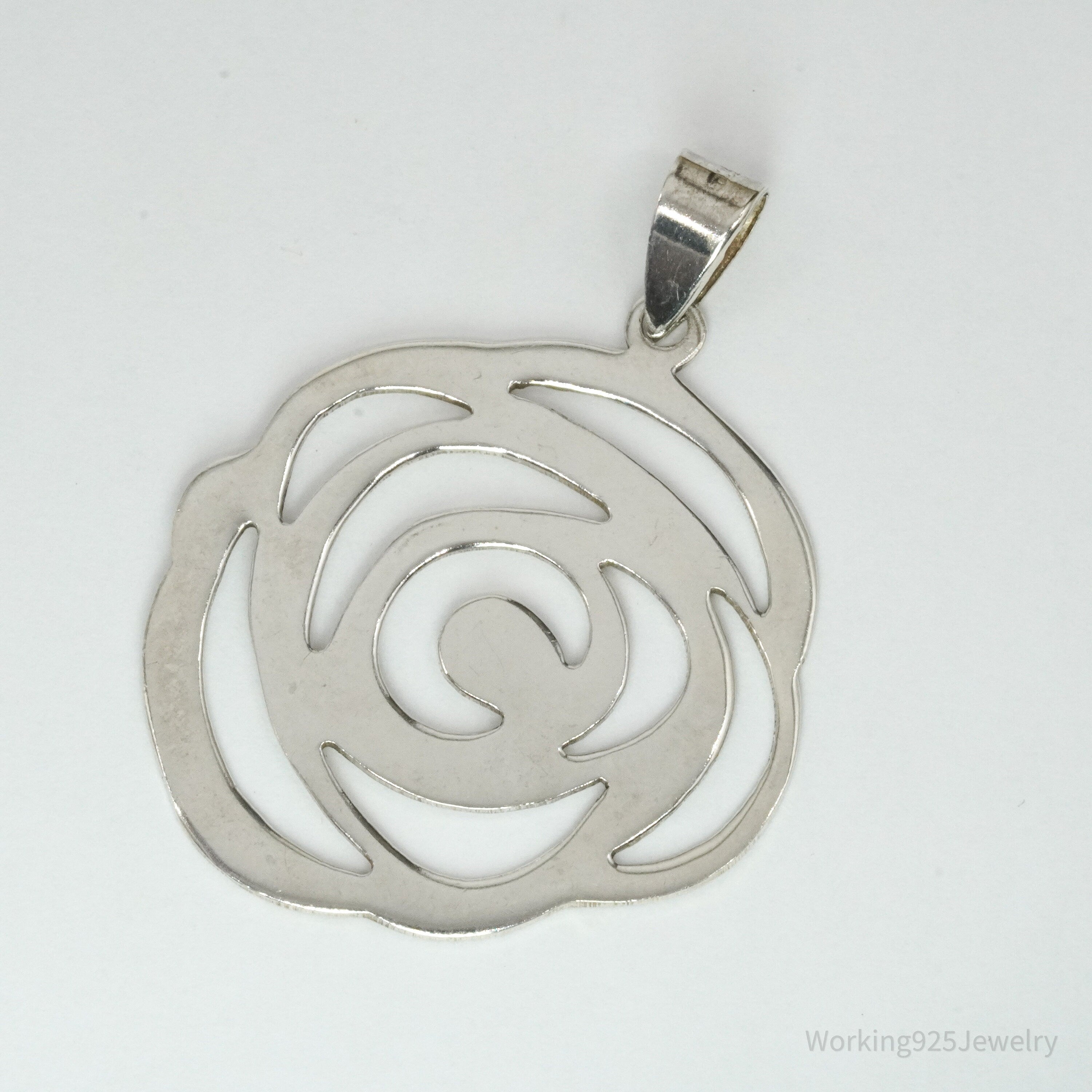 Large Vintage Sterling Silver Modernist Style Rose Pendant