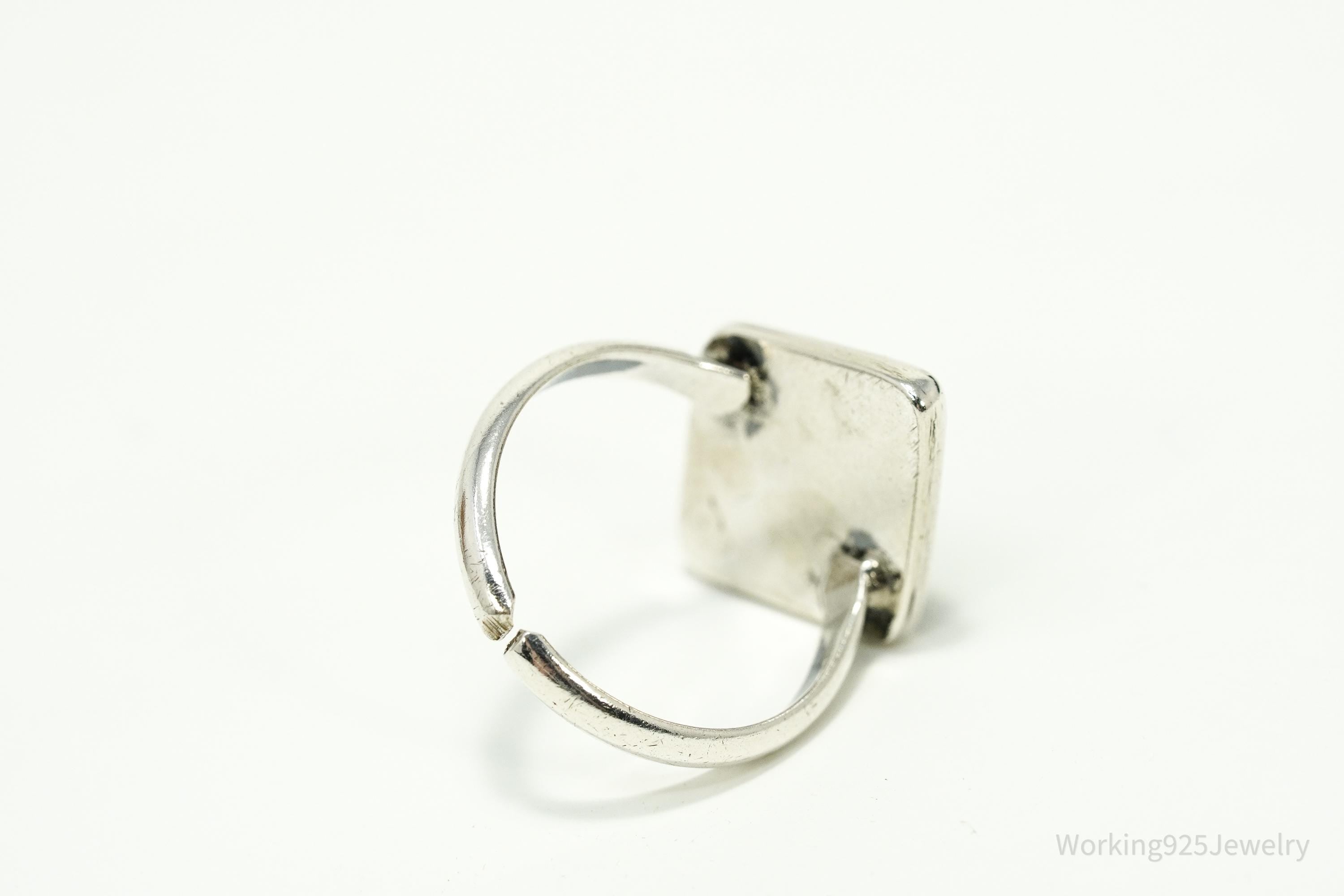 Vintage Handmade Native American Turquoise Unsigned Silver Ring - Size 7.25 Adjustable