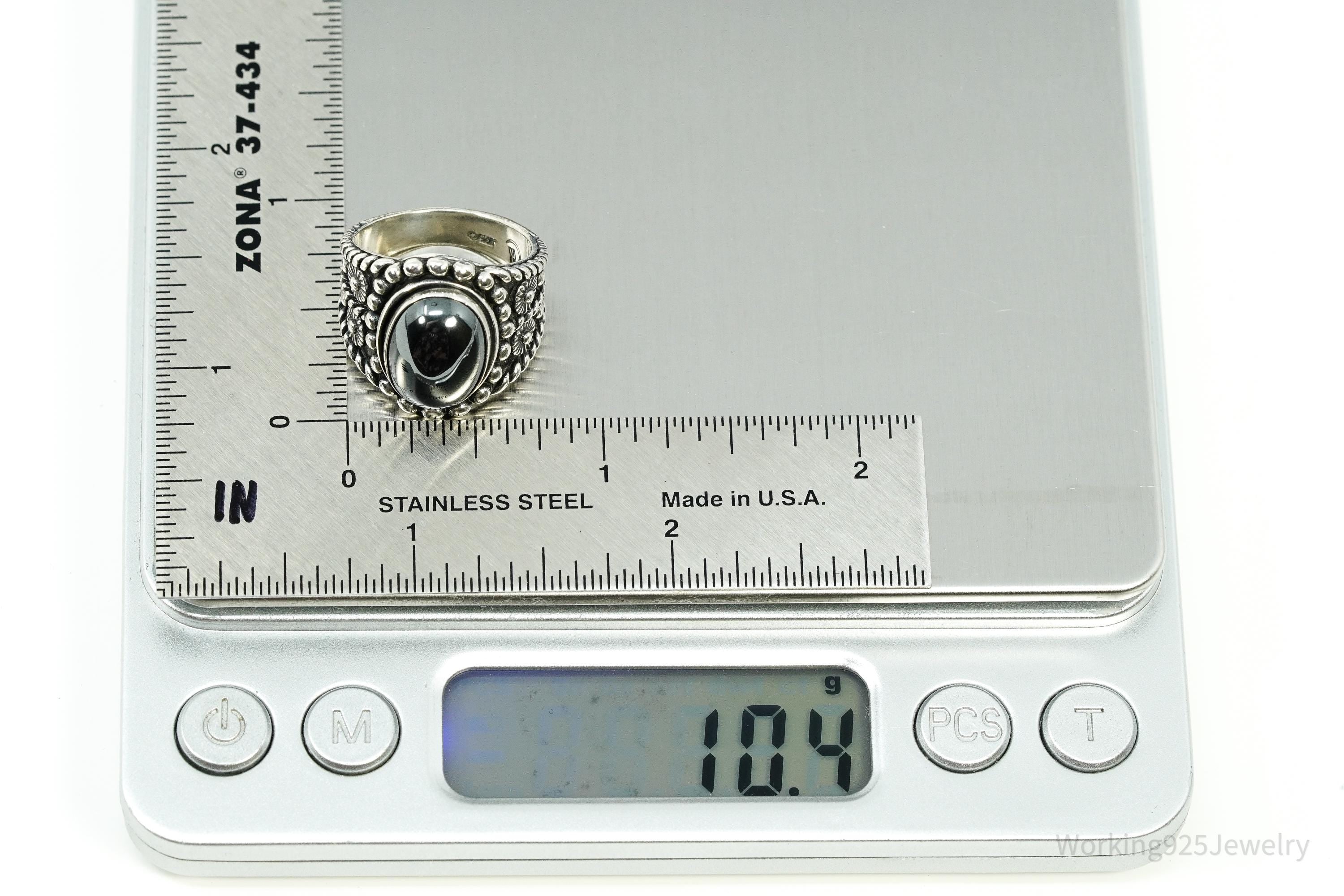 Vintage Native Designer Carolyn Pollack Relios Hematite Sterling Silver Ring - Size 6.25