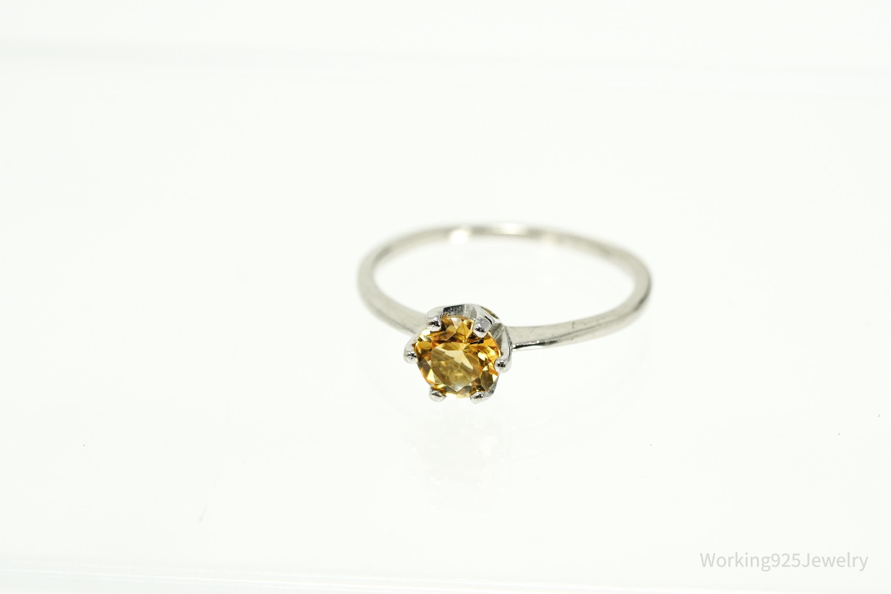 Vintage RJ Citrine Gemstone Sterling Silver Ring - Size 8.25