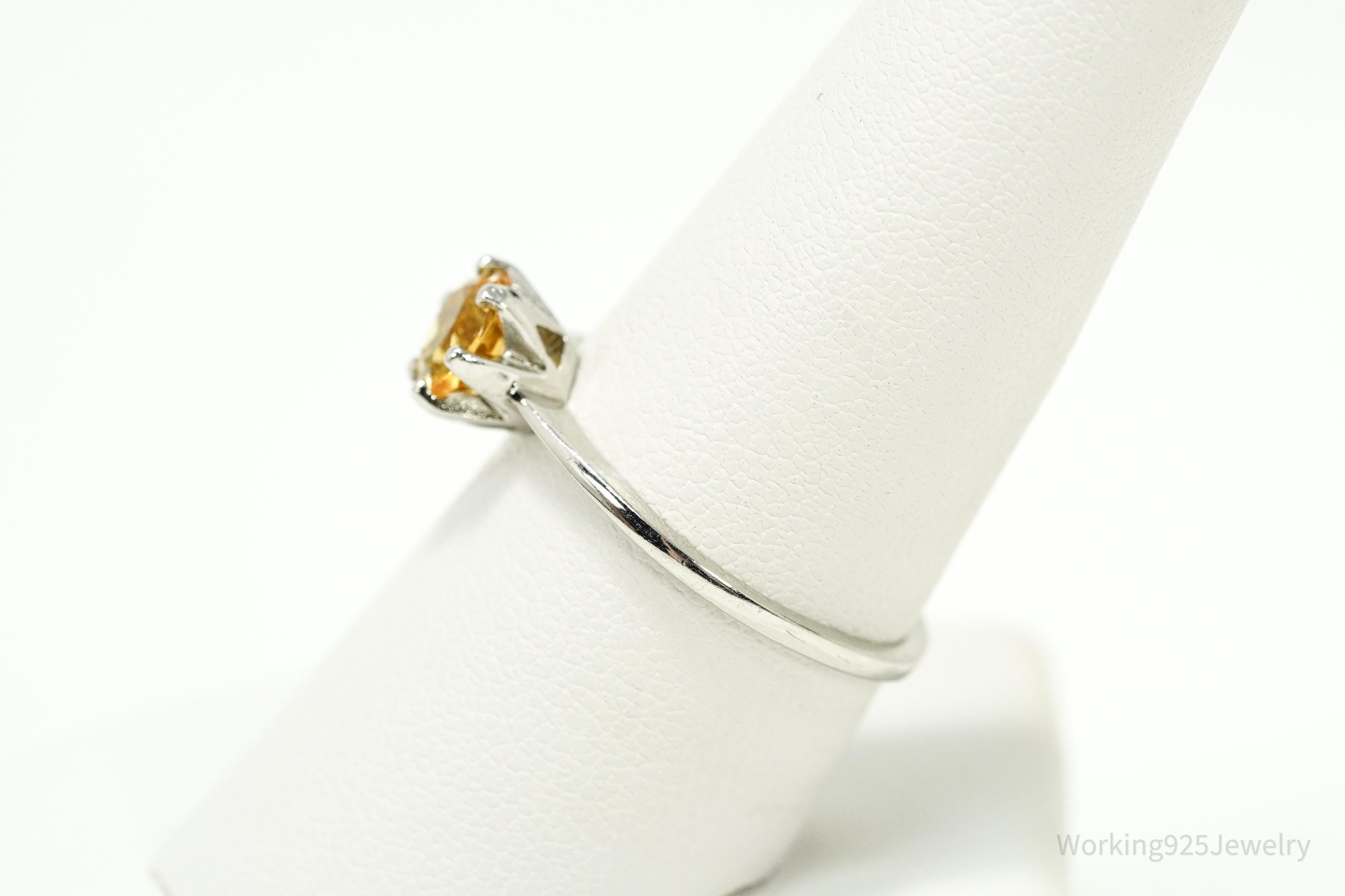 Vintage RJ Citrine Gemstone Sterling Silver Ring - Size 8.25