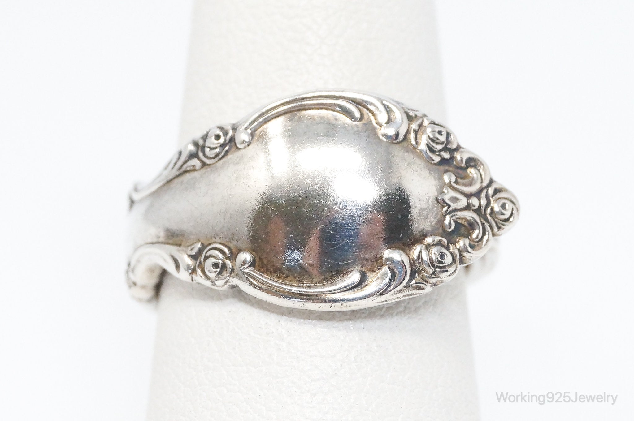 Vintage Oneida "Heirloom" Sterling Silver Floral Pattern Spoon Ring - Size 7.75