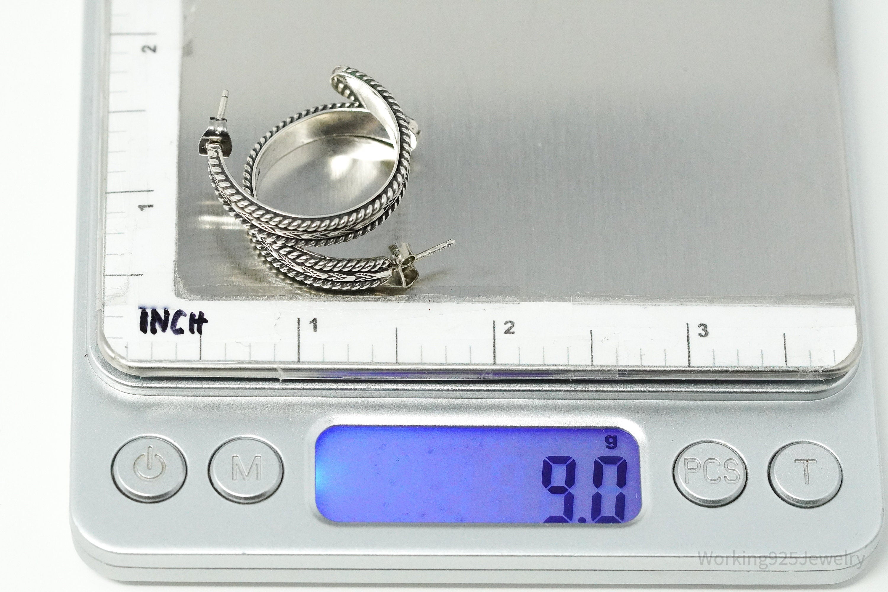 Vintage Native American Sterling Silver Half Hoop Earrings