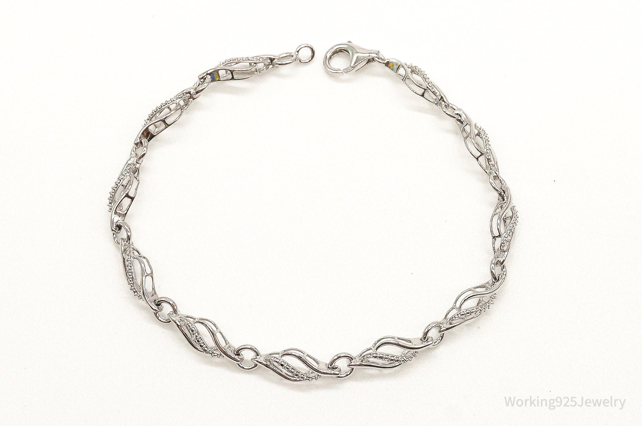 Designer JWBR Single Diamond Linked Sterling Silver Bracelet