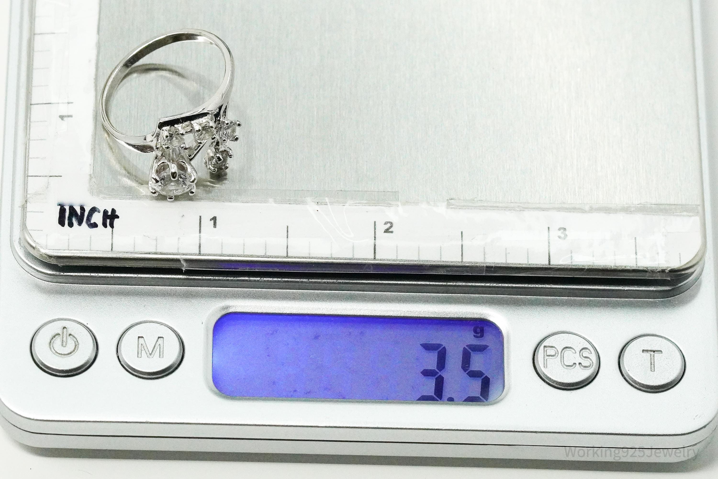RARE Vintage Mid Century Vargas Mfg. Co. White Topaz Sterling Silver Ring - Size 9
