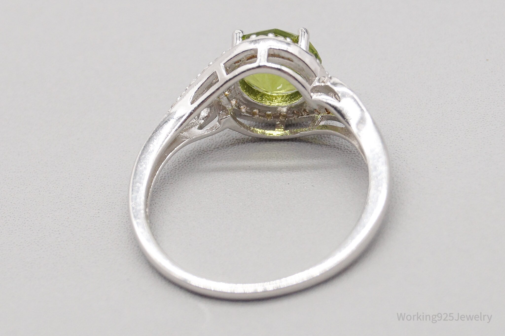 BBJ Manchurian Peridot White Zircon Rhodium Over Sterling Silver Ring - Size 12