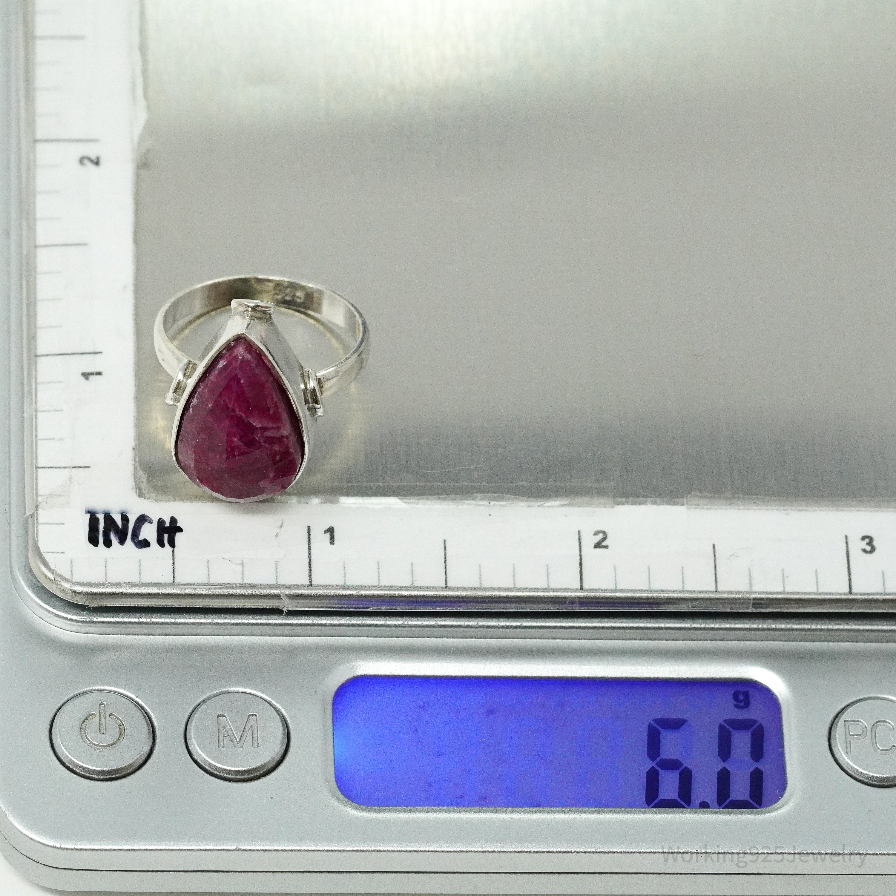 Vintage Natural Ruby Sterling Silver Ring - Size 8.25