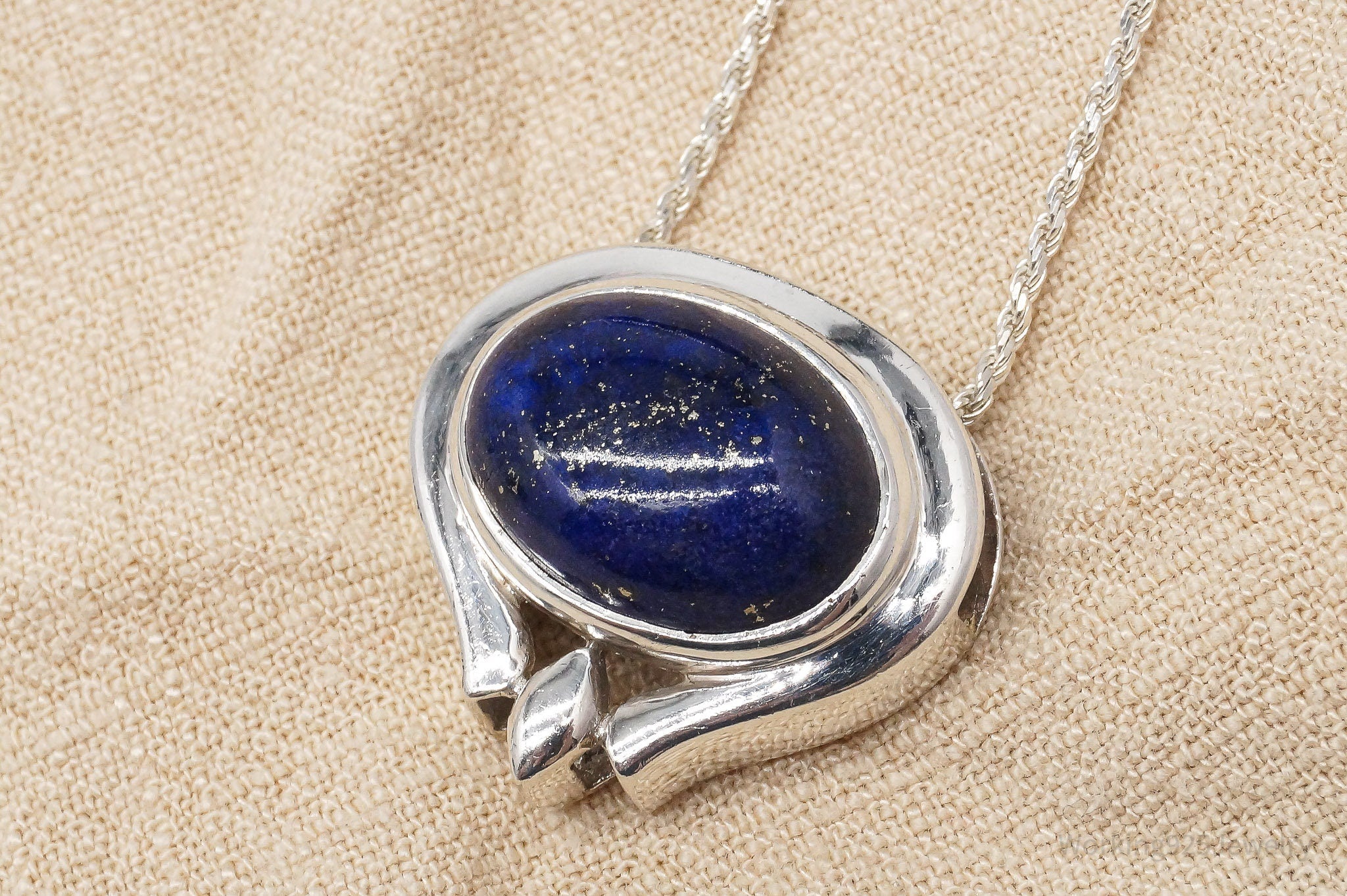 Vintage Large Lapis Lazuli Sterling Silver Necklace 32"