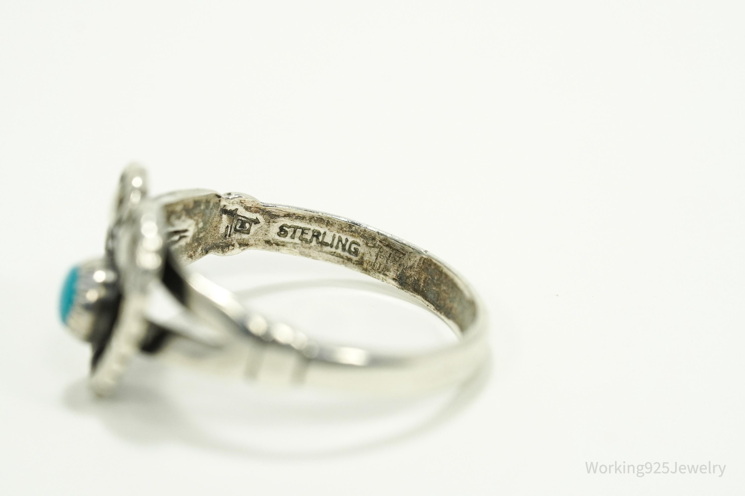 Vintage Native Bell Trading Post Turquoise Heart Sterling Silver Ring - Size 7