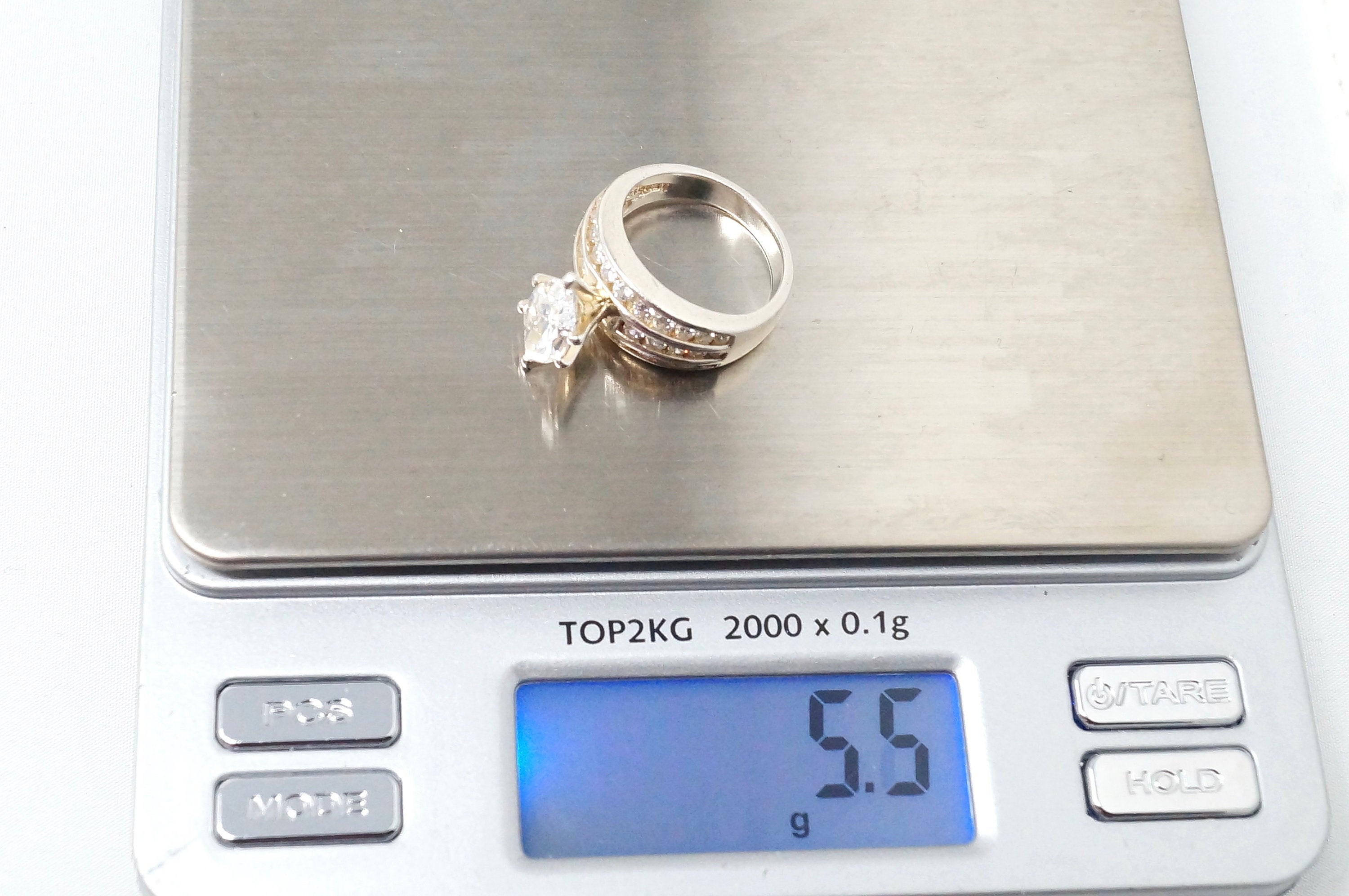 Vintage Large Simulated Diamond Ring Sterling Silver - Size 5
