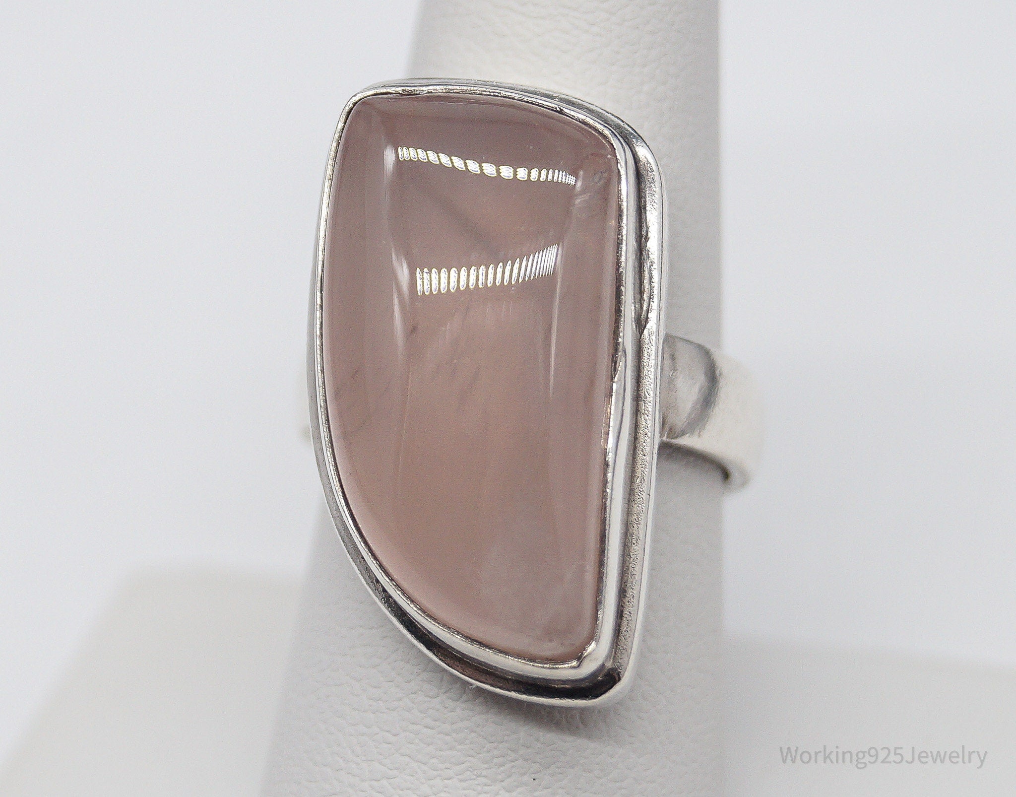 Vintage Large Pink Chalcedony Sterling Silver Ring - Size 8.75
