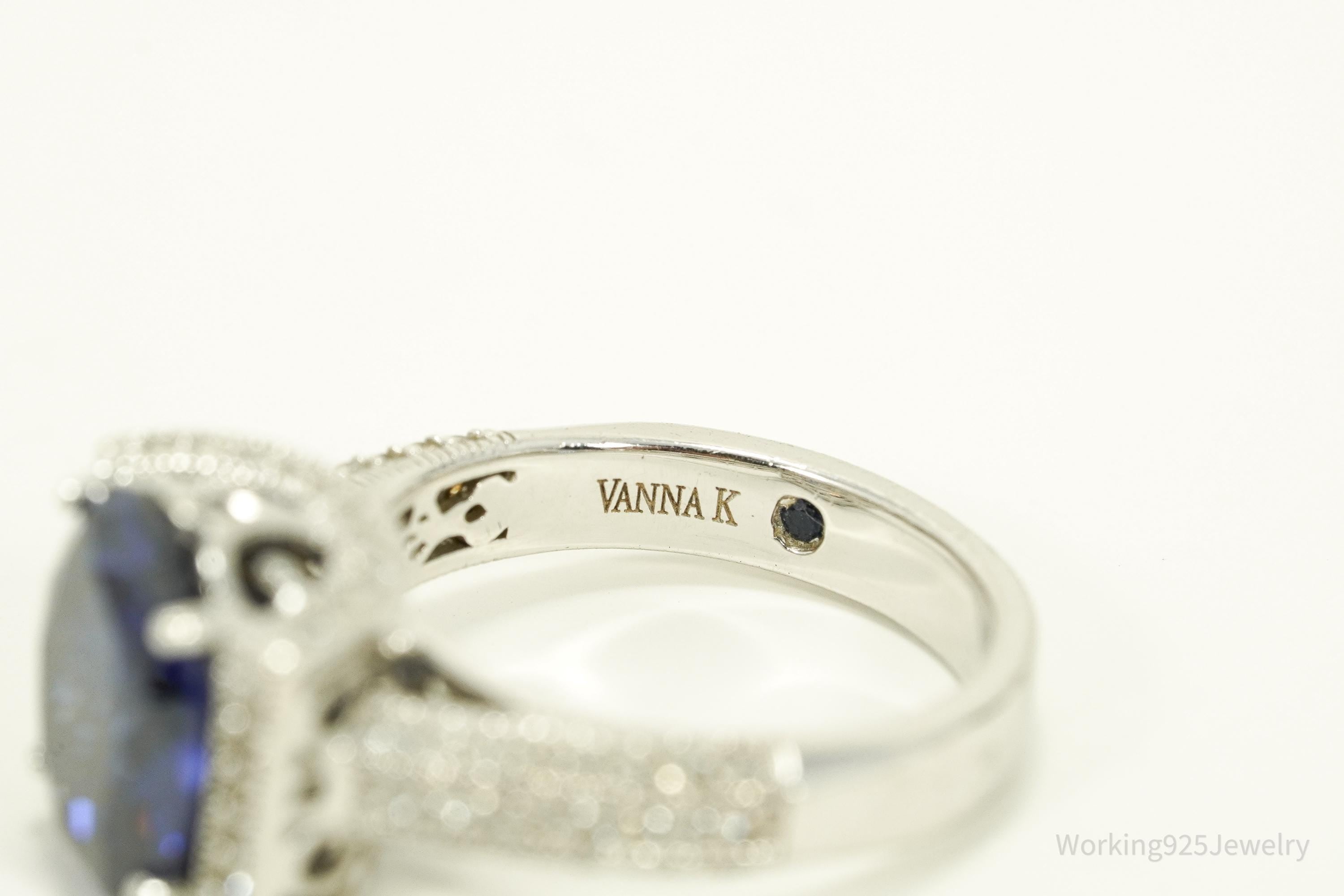 Designer Vanna K Tanzanite Simulant & Cubic Zirconia Sterling Silver Ring - Size 7.25