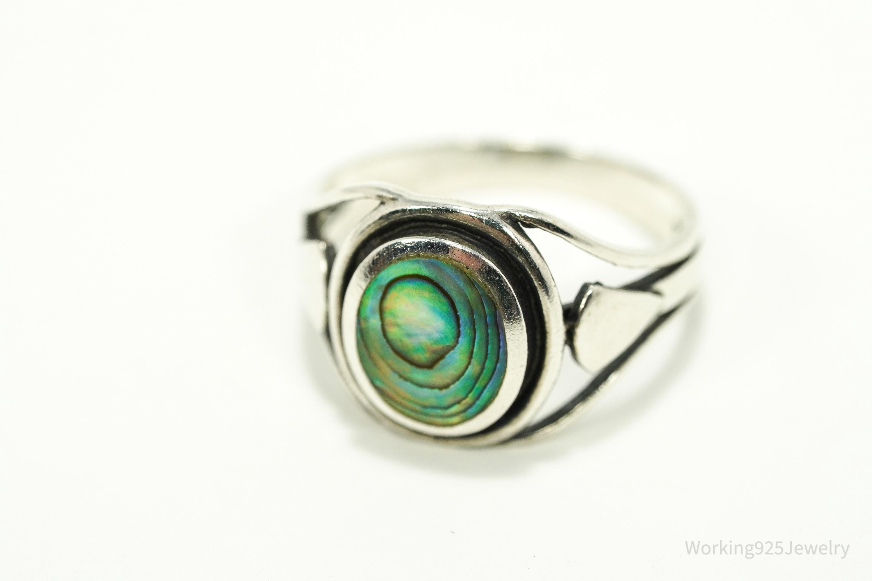 Vintage Abalone Paua Shell Sterling Silver Ring - Size 7