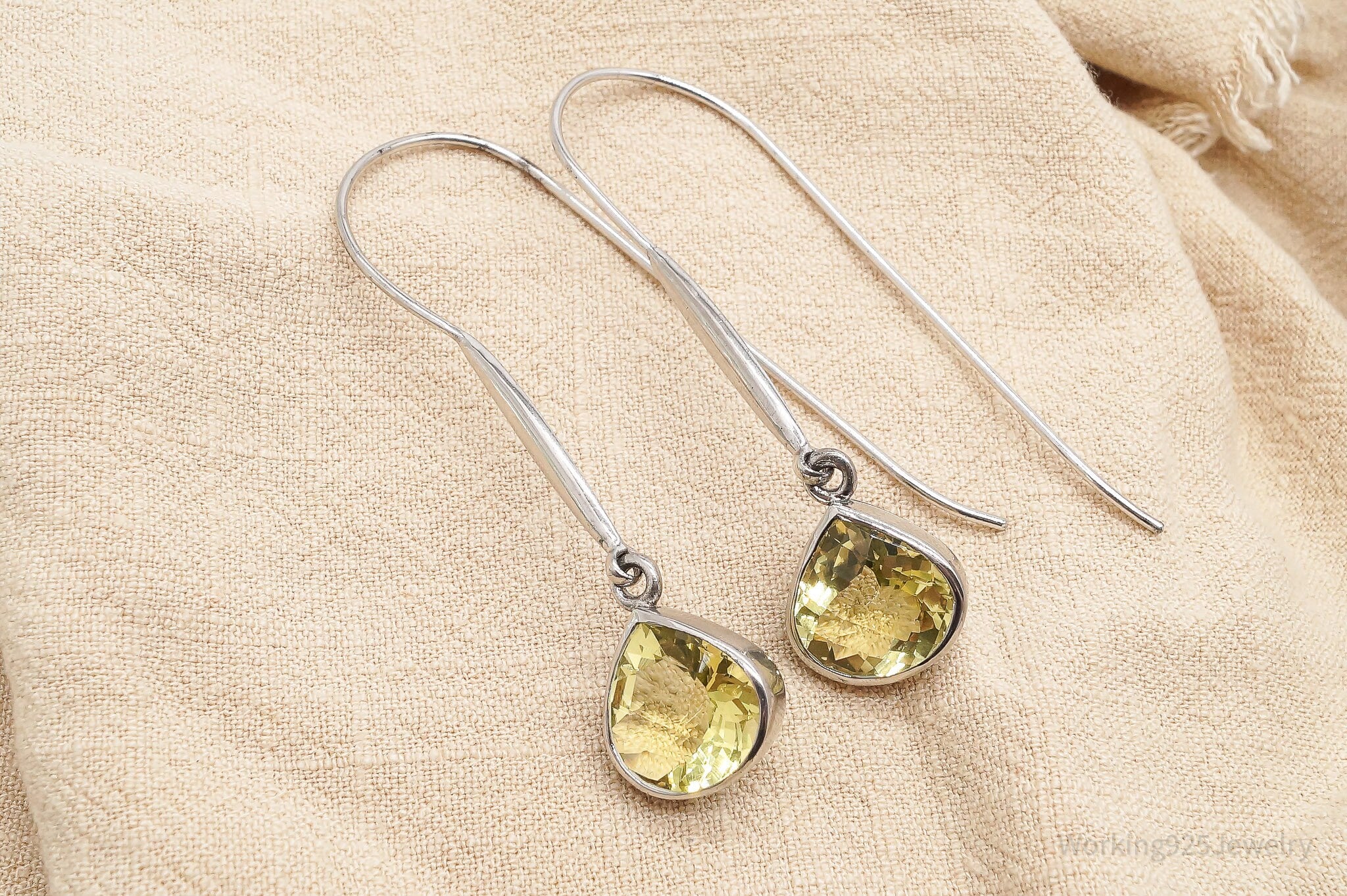 Vintage Large Citrine Drop Sterling Silver Earrings