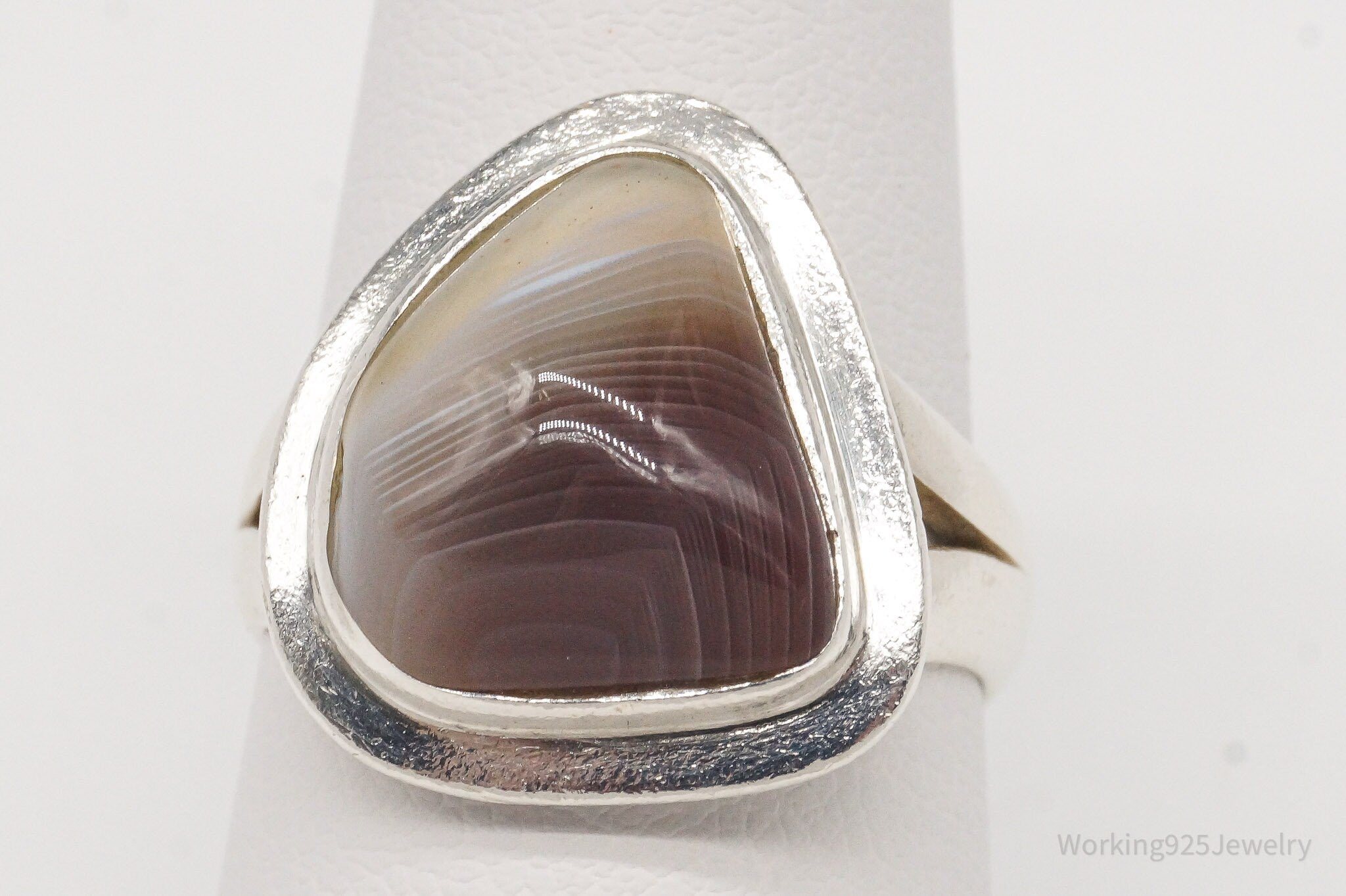 Vintage Lace Agate Sterling Silver Ring - Size 7.5