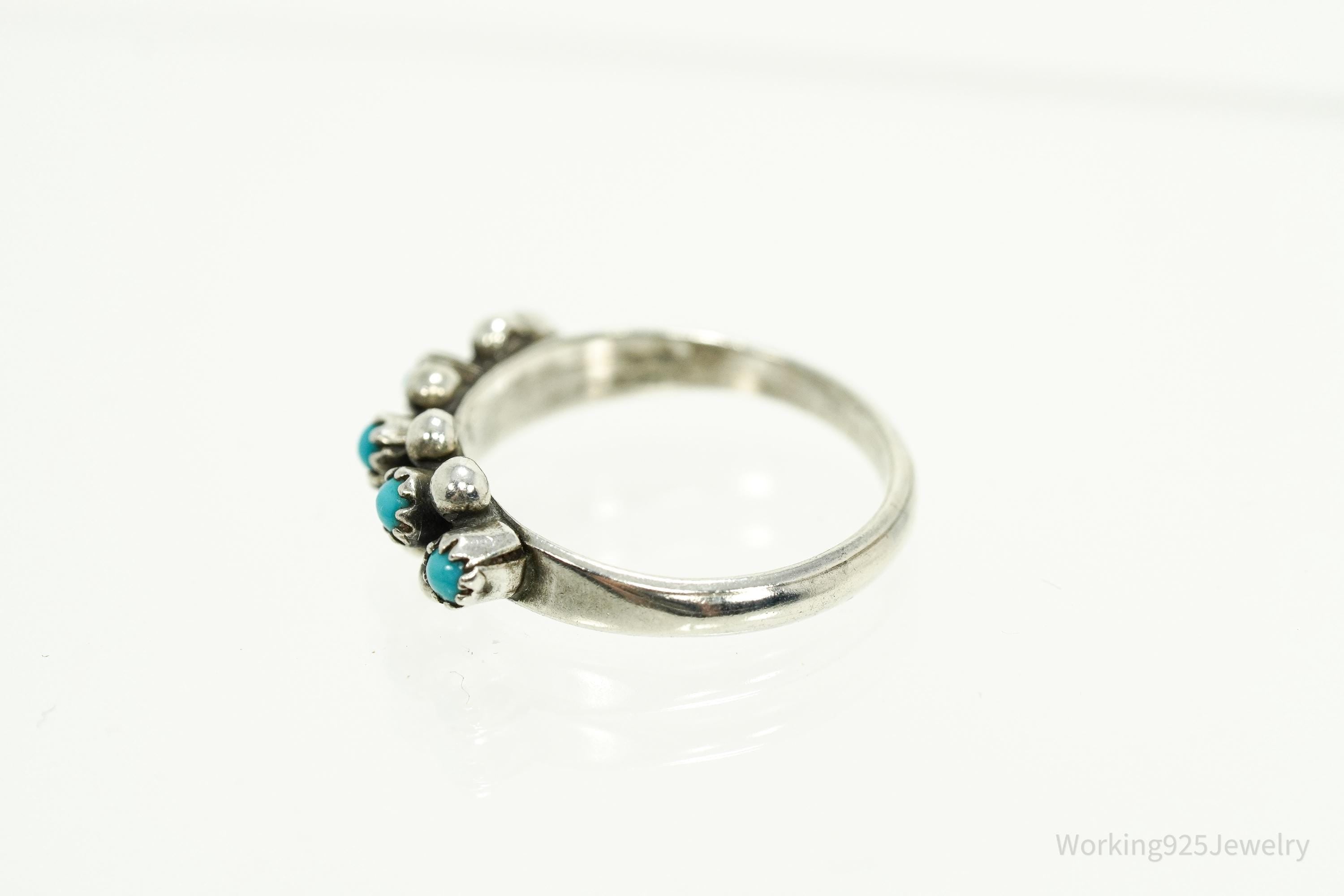 Vintage Handmade Native American Turquoise Unsigned Silver Ring - Size 5.25