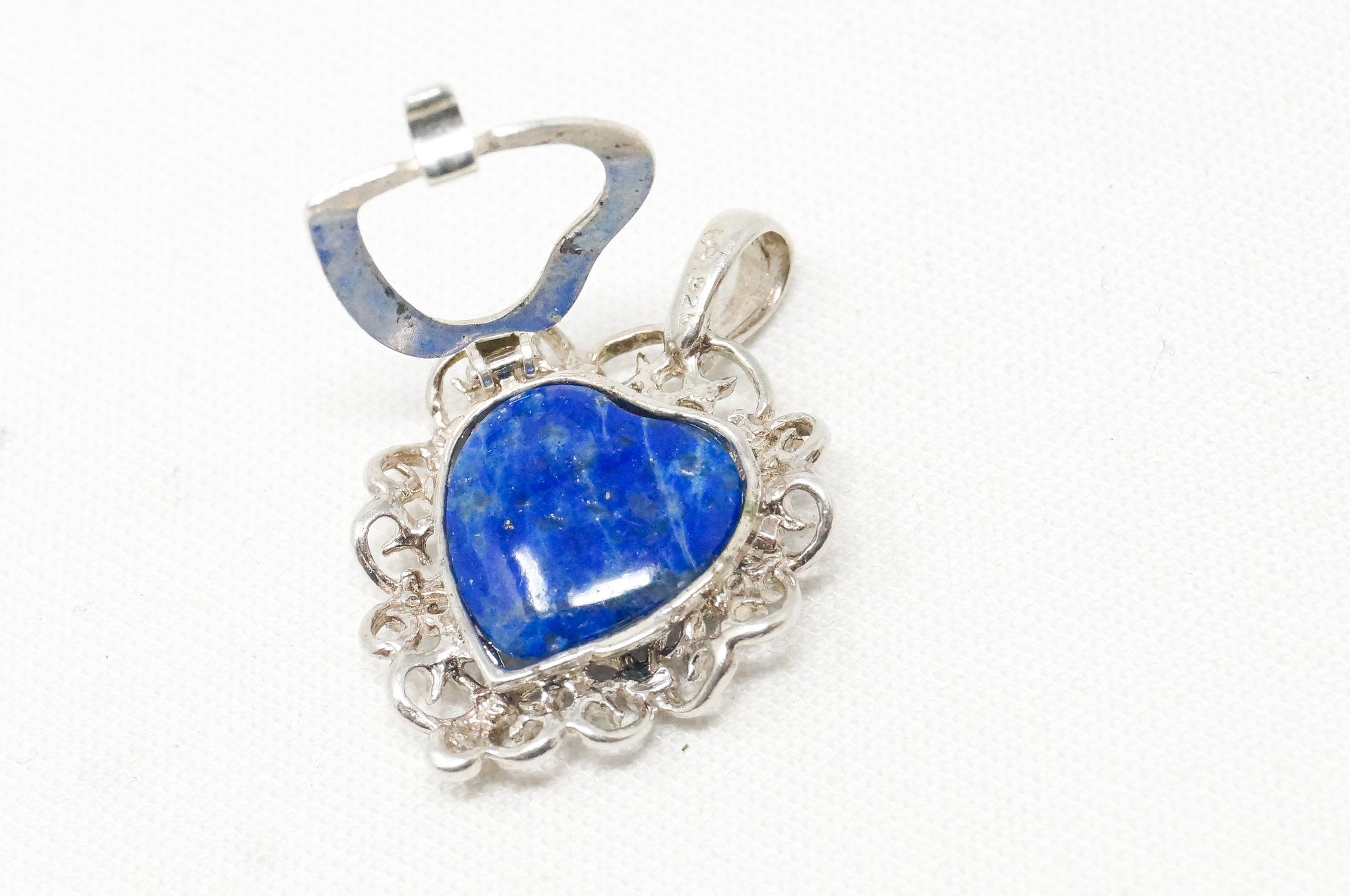 Vintage Southwestern Lapis Lazuli Heart Sterling Silver Necklace Pendant