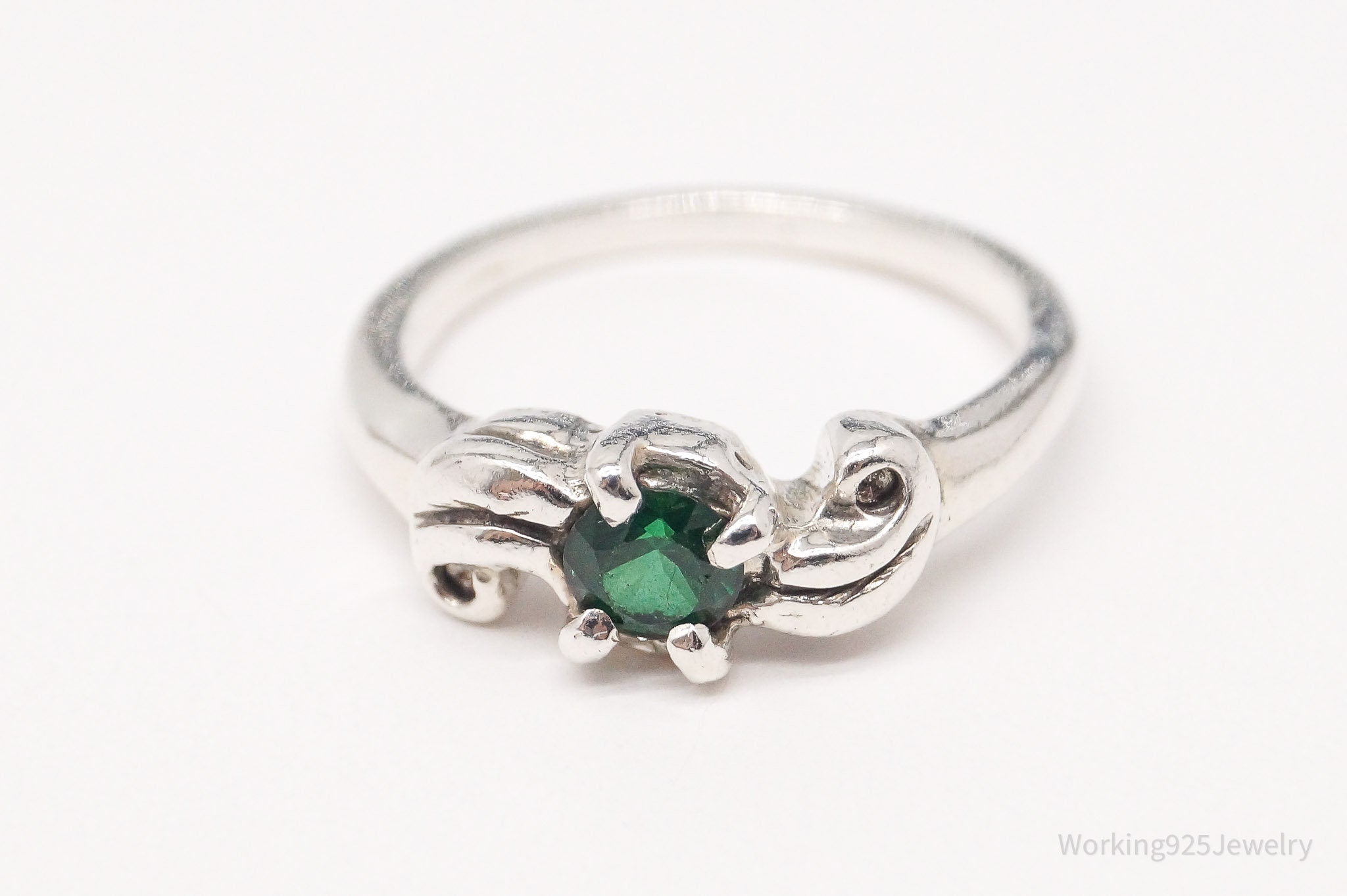 Vintage Green Topaz Silver Ring - Size 4.24