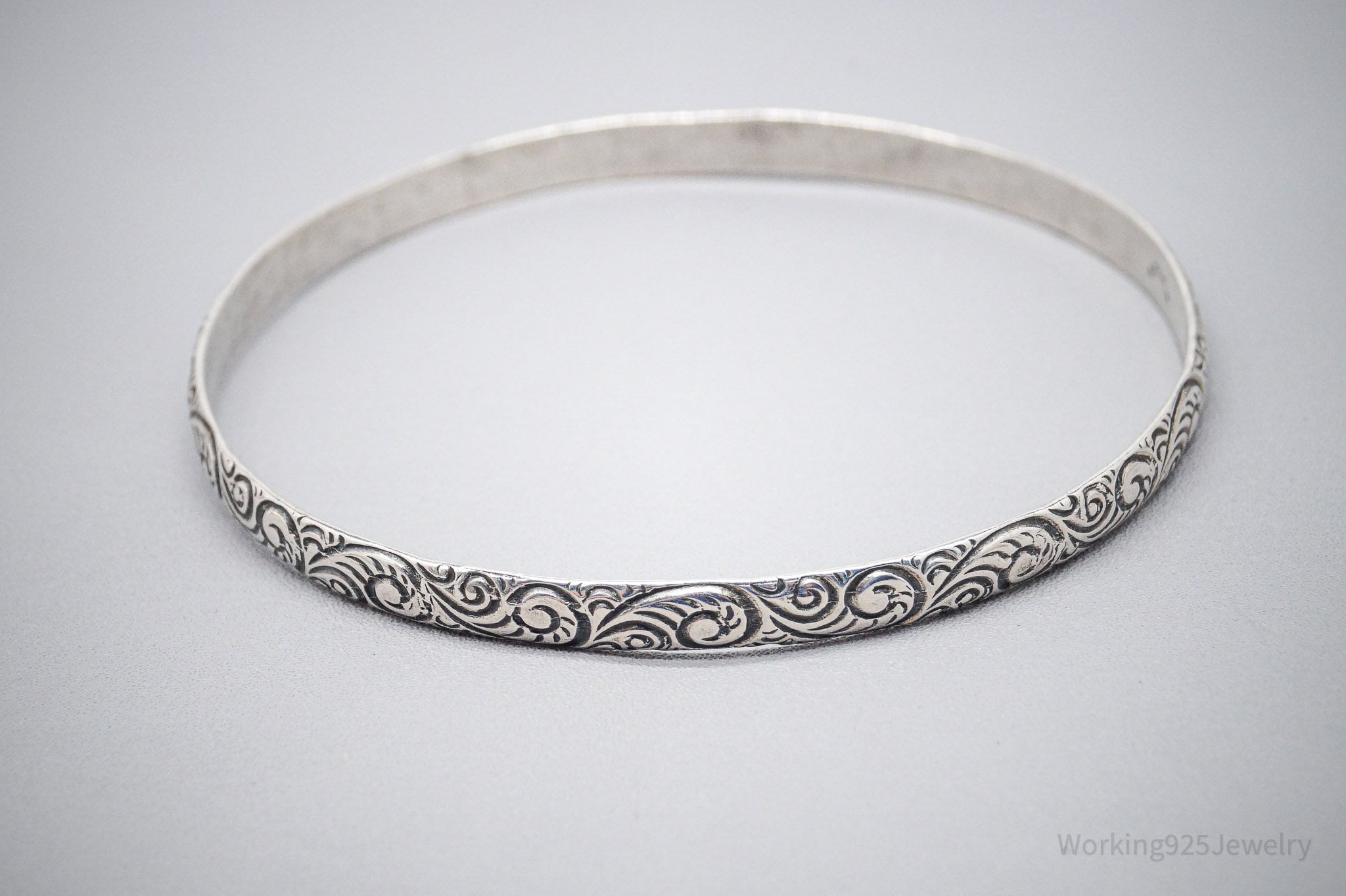 Antique Beau Art Deco Sterling Silver Bangle Bracelet 7.75"