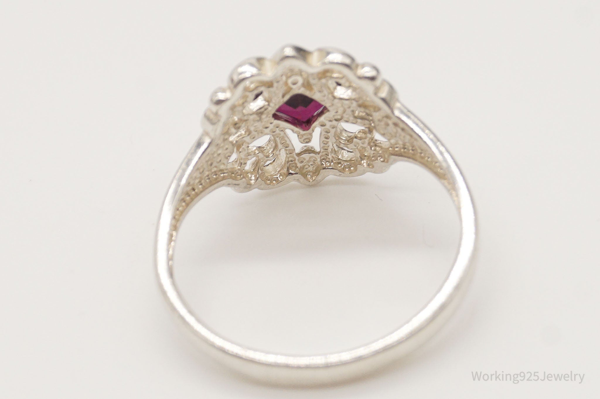 Vintage NV Rhodolite Garnet Sterling Silver Ring - Size 10