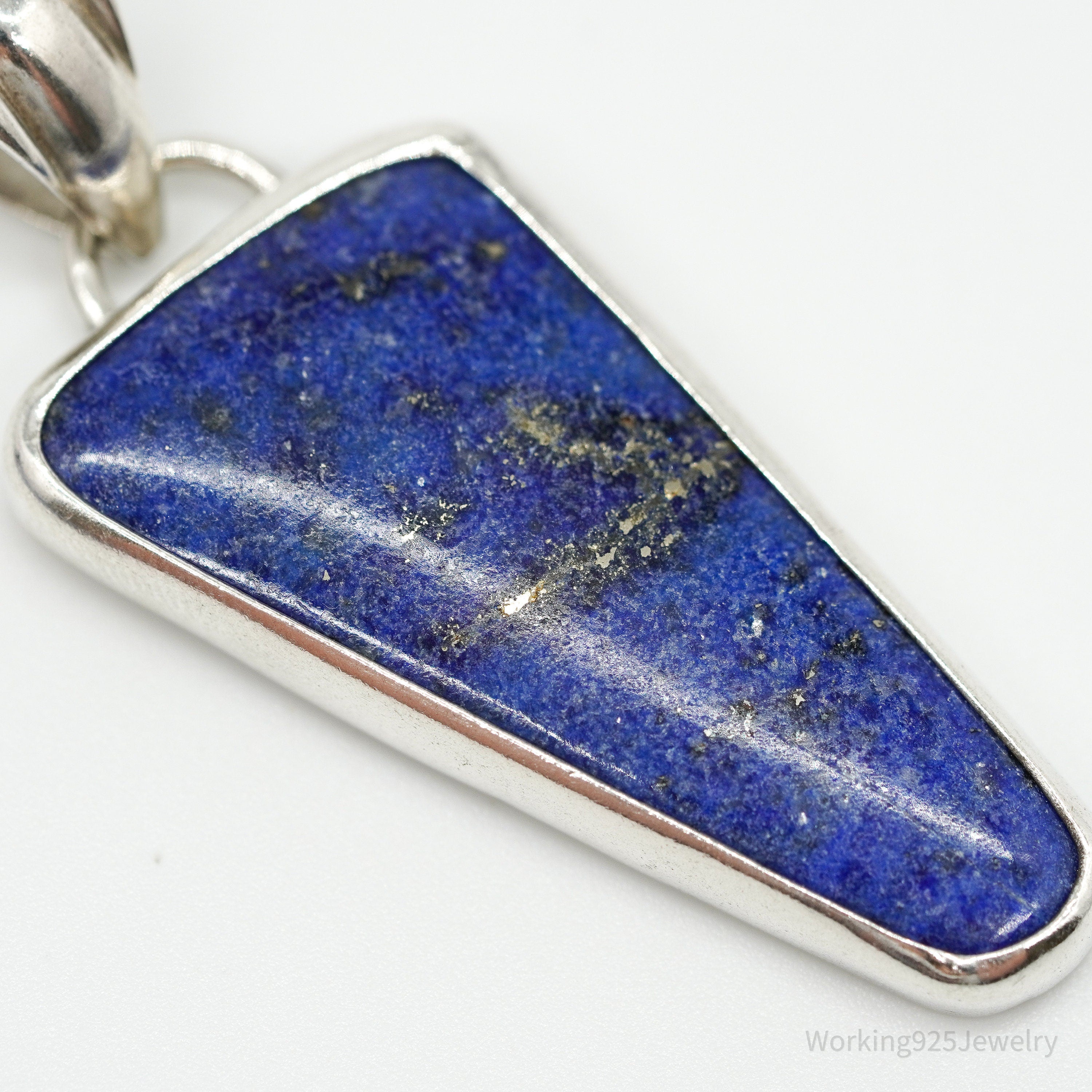 Vintage Large Lapis Lazuli Sterling Silver Necklace Pendant