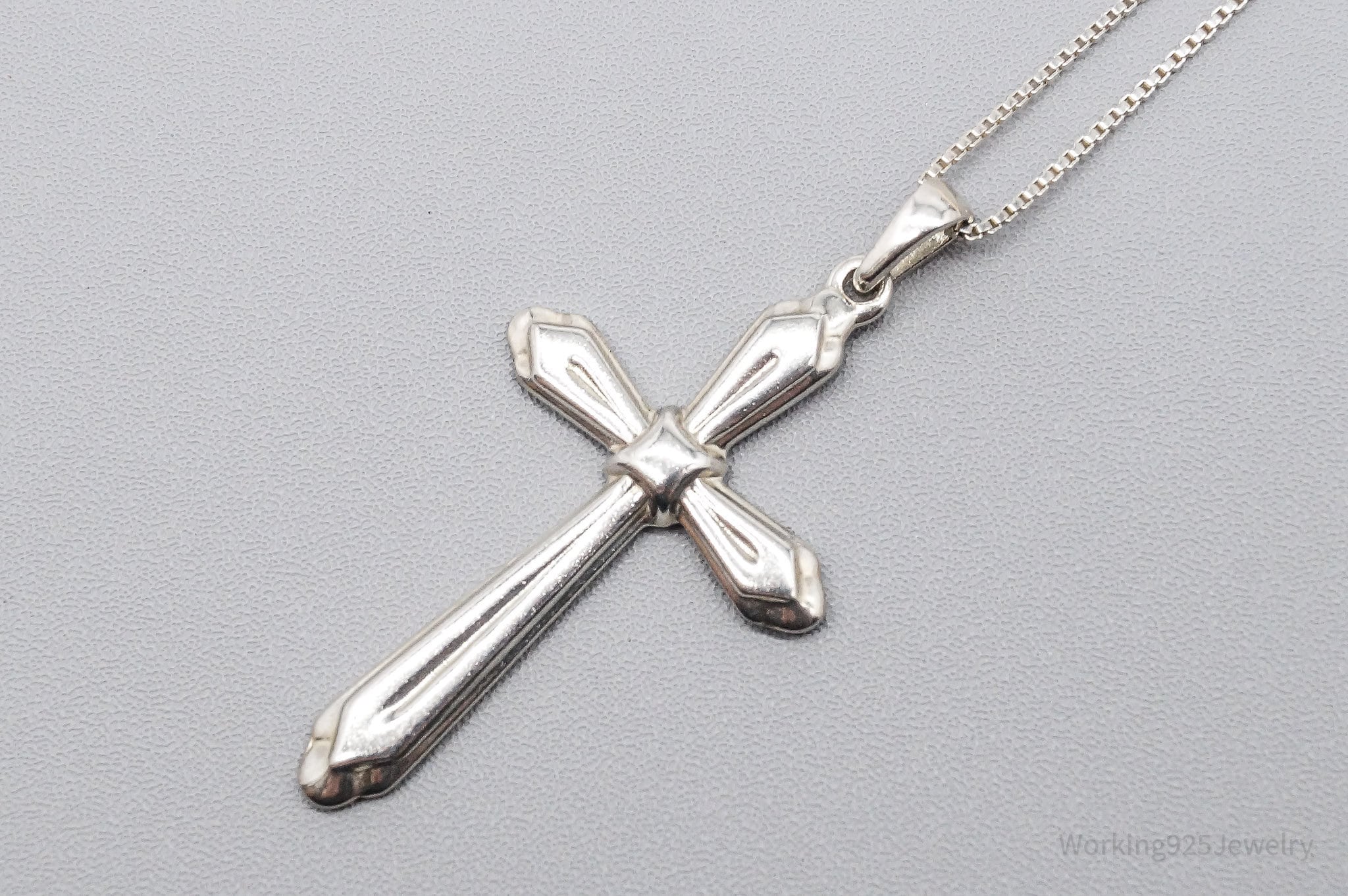 Vintage Large Cross Sterling Silver Necklace 21"