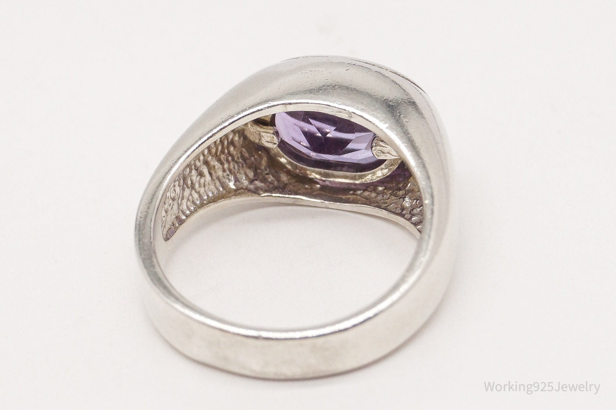 Vintage Modernist Amethyst Sterling Silver Ring - Size 6