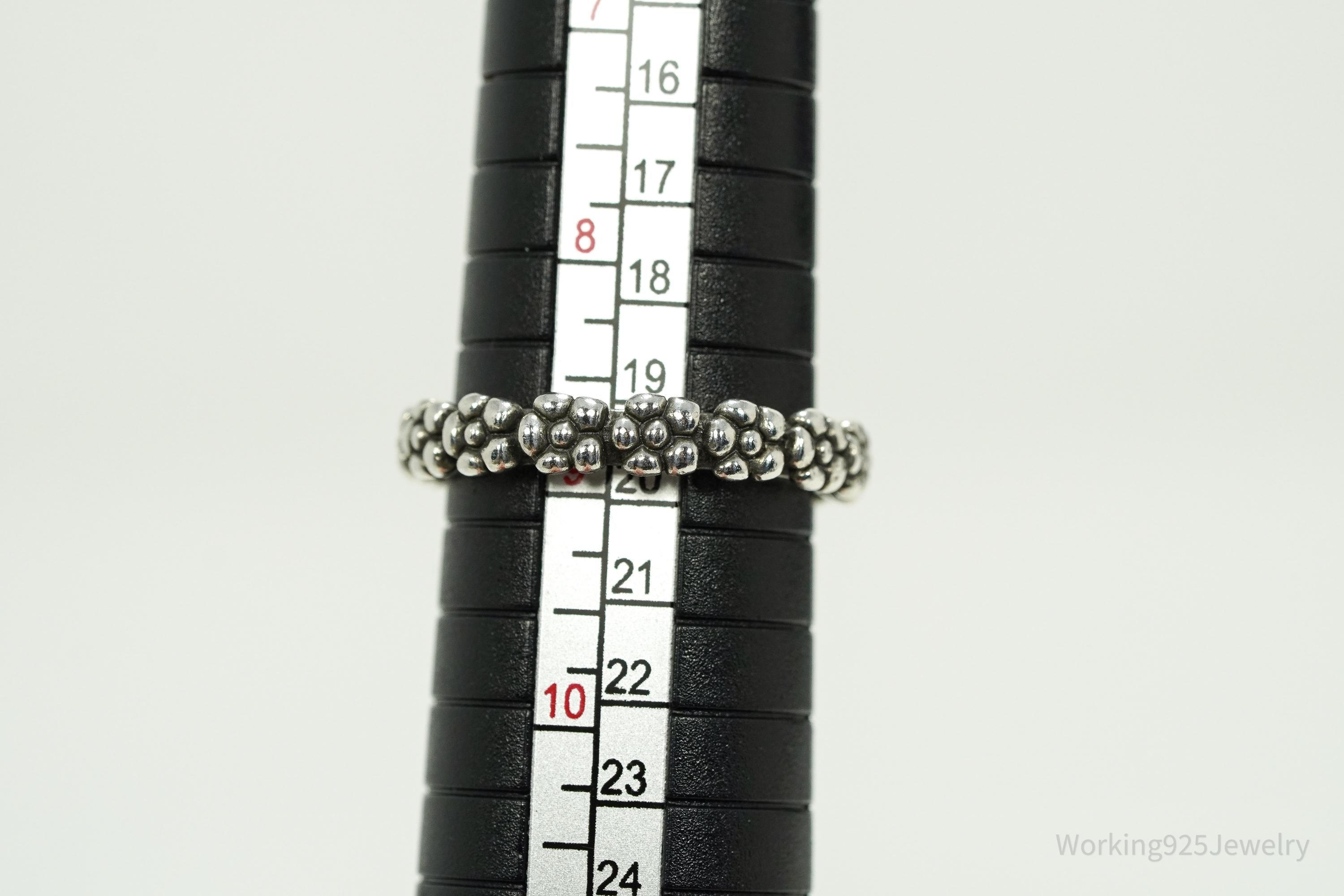 Vintage Flowers Pattern Sterling Silver Band Ring - Size 8.75