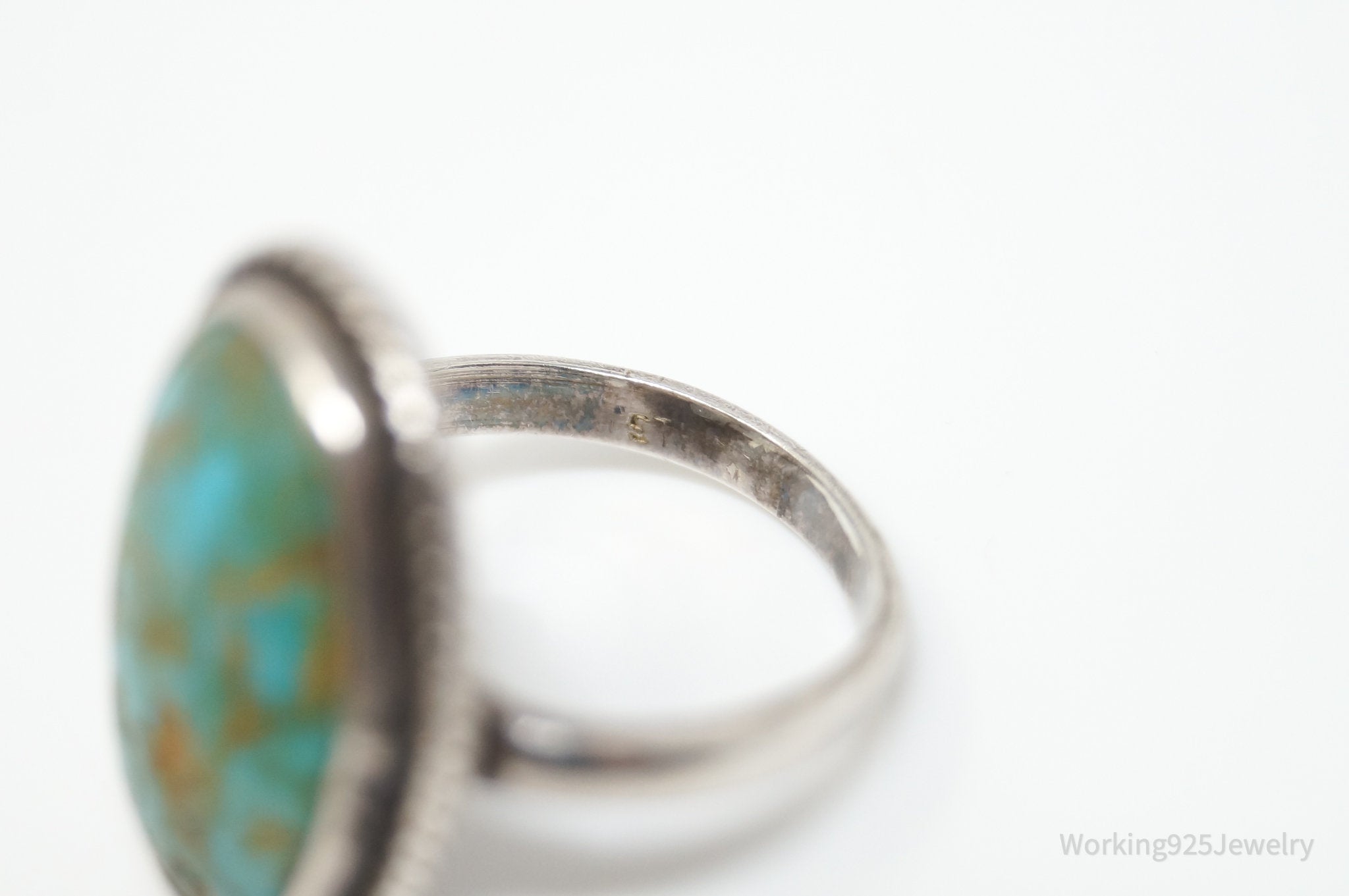 Vintage Native American Turquoise Unsigned Sterling Silver Ring - Sz 8.5