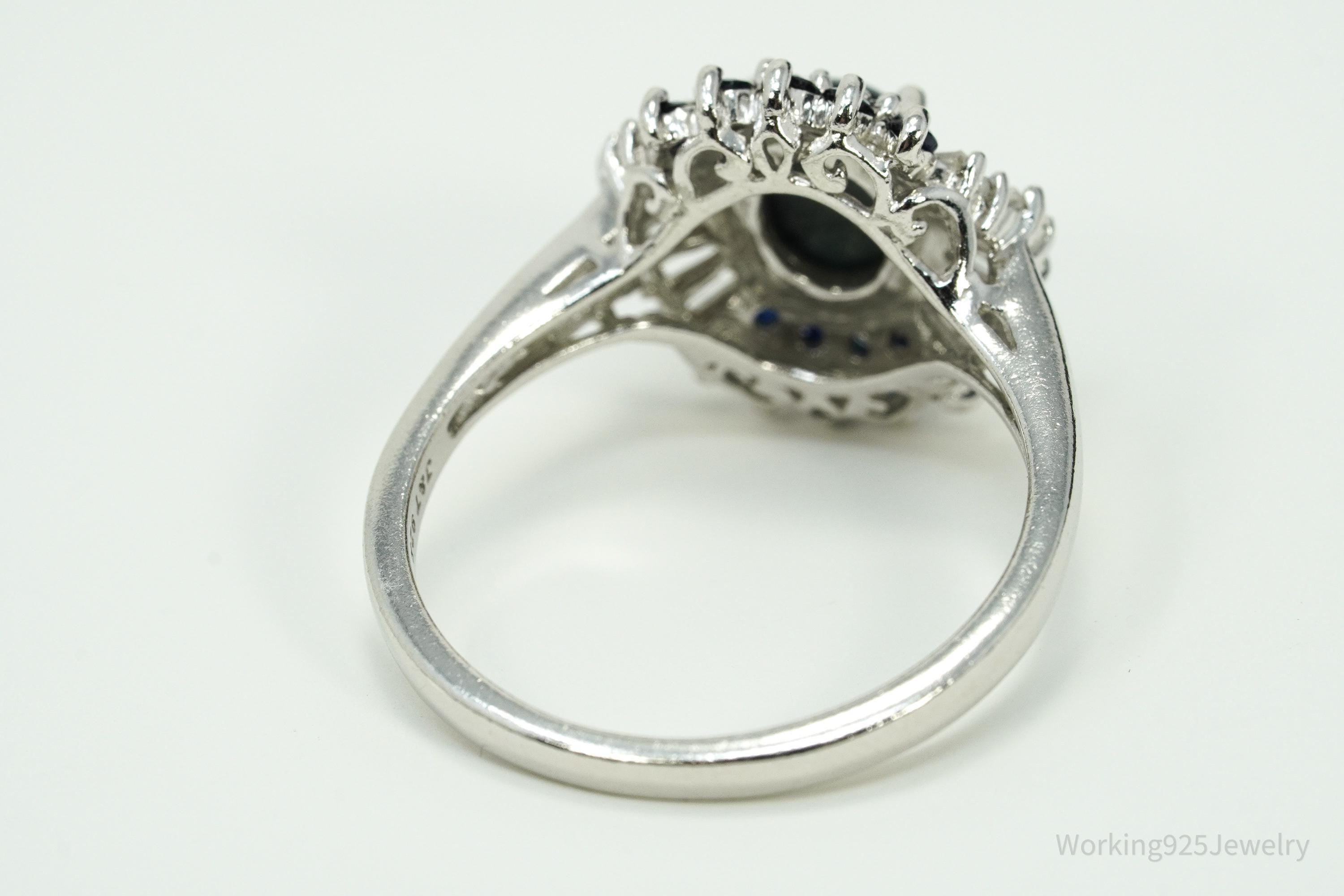 Blue Star Sapphire & White Zircon Sterling Silver Ring - Size 10.75