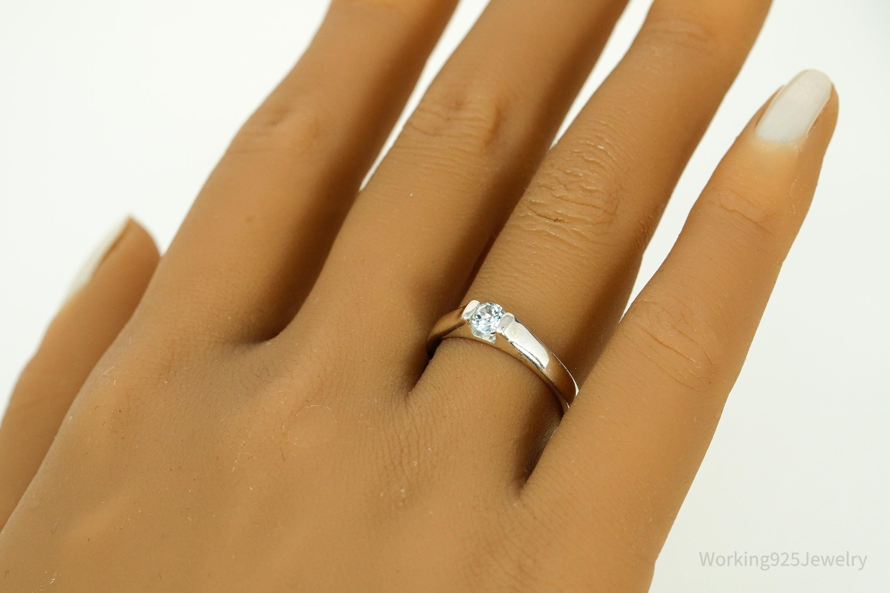 Vintage Blue Topaz Sterling Silver Ring - Size 7.25