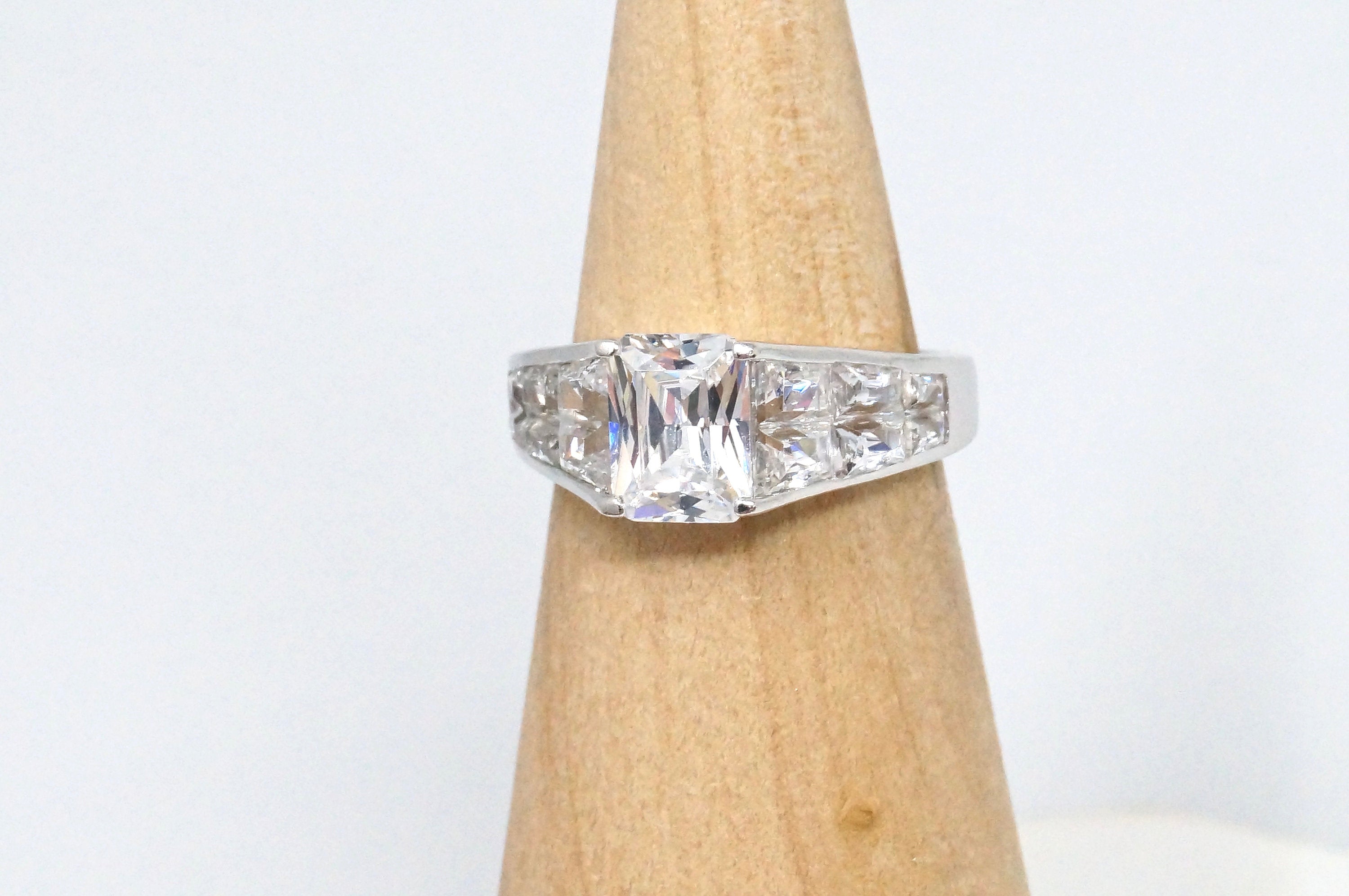 Vintage Art Deco Style Large Cz Sterling Silver Statement Ring - Size 6