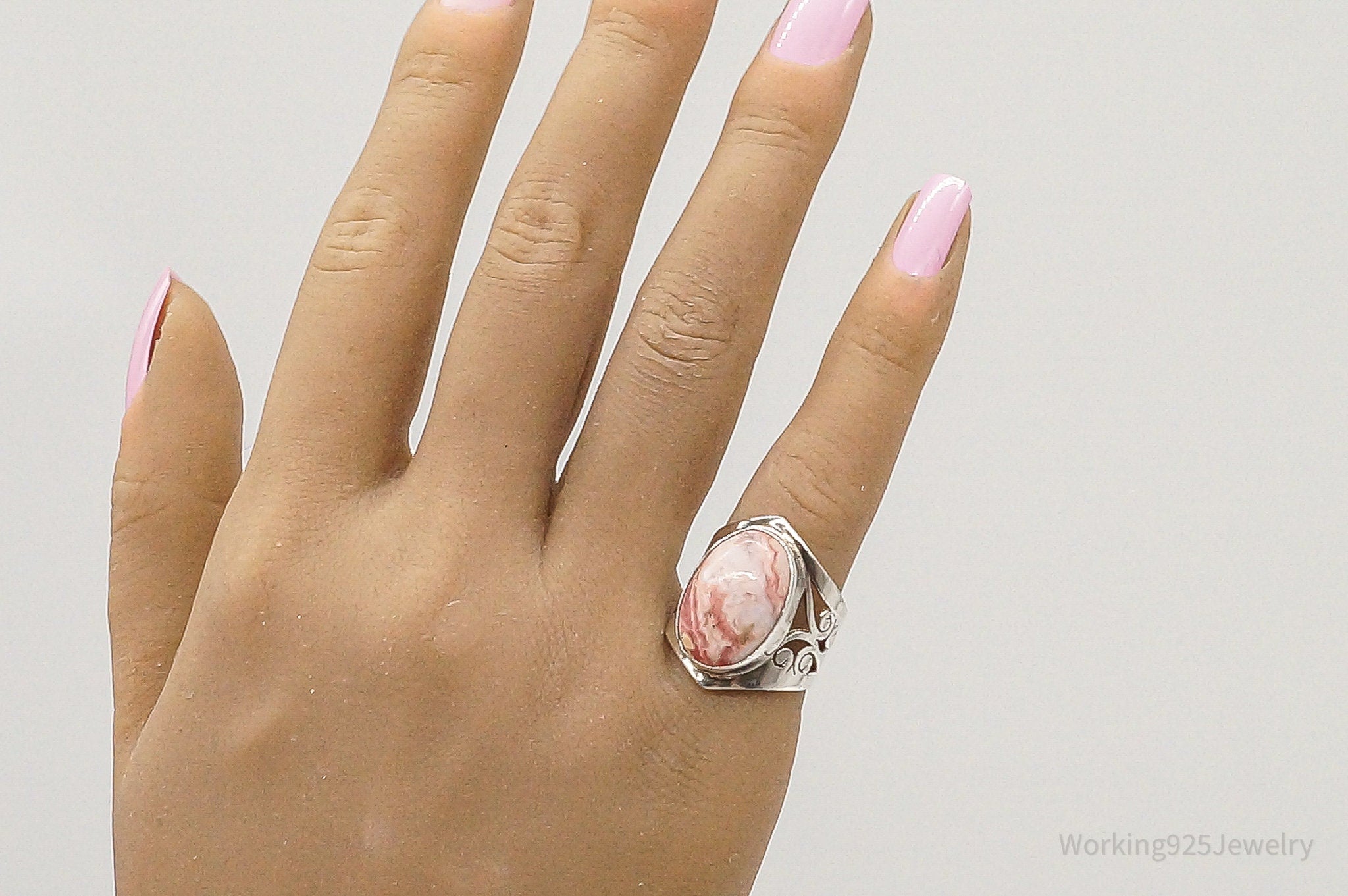 Vintage Pink Rhodochrosite Sterling Silver Ring - Size 7