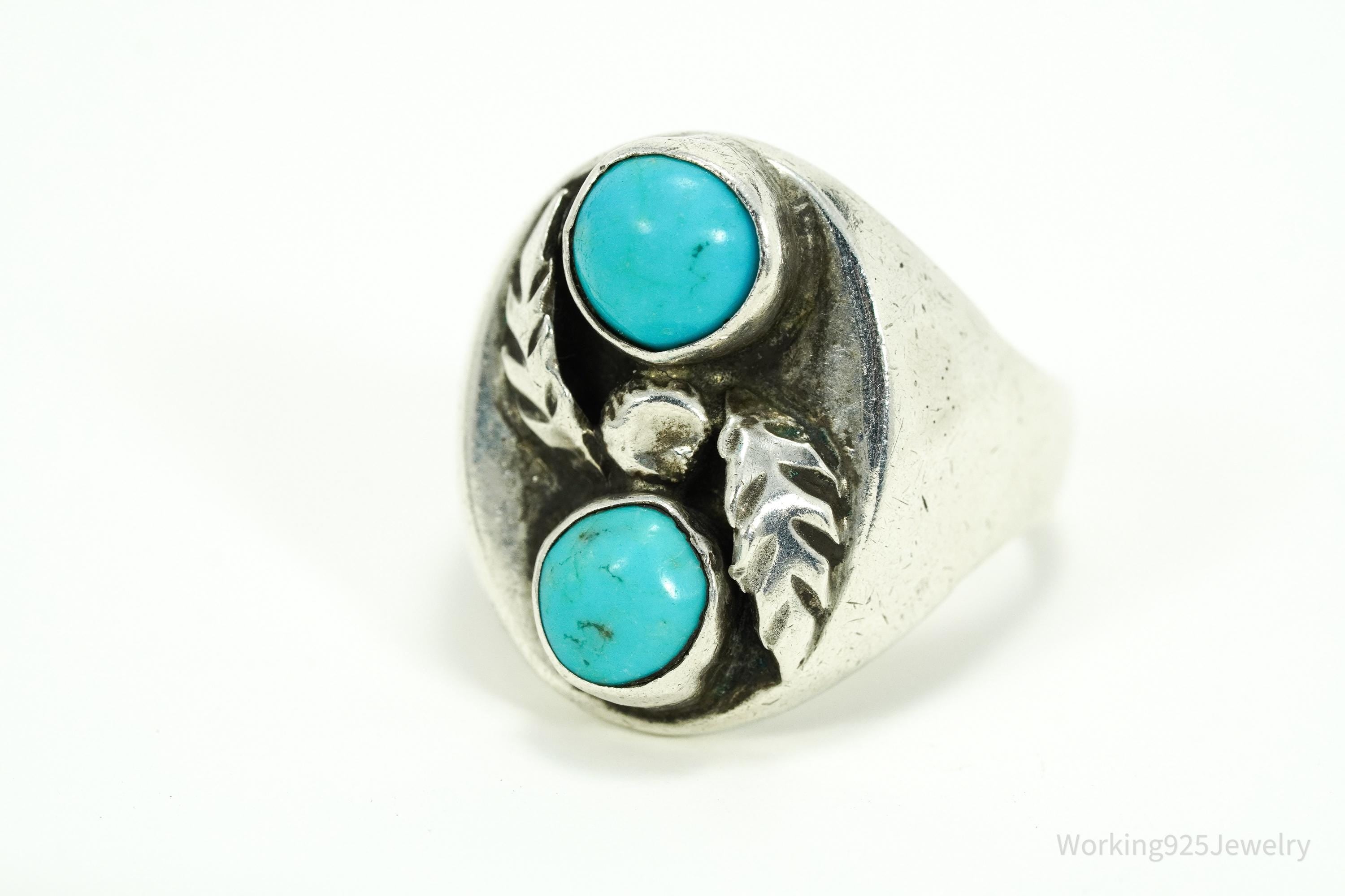 Vintage Native American Turquoise Silver Ring - Size 10.25