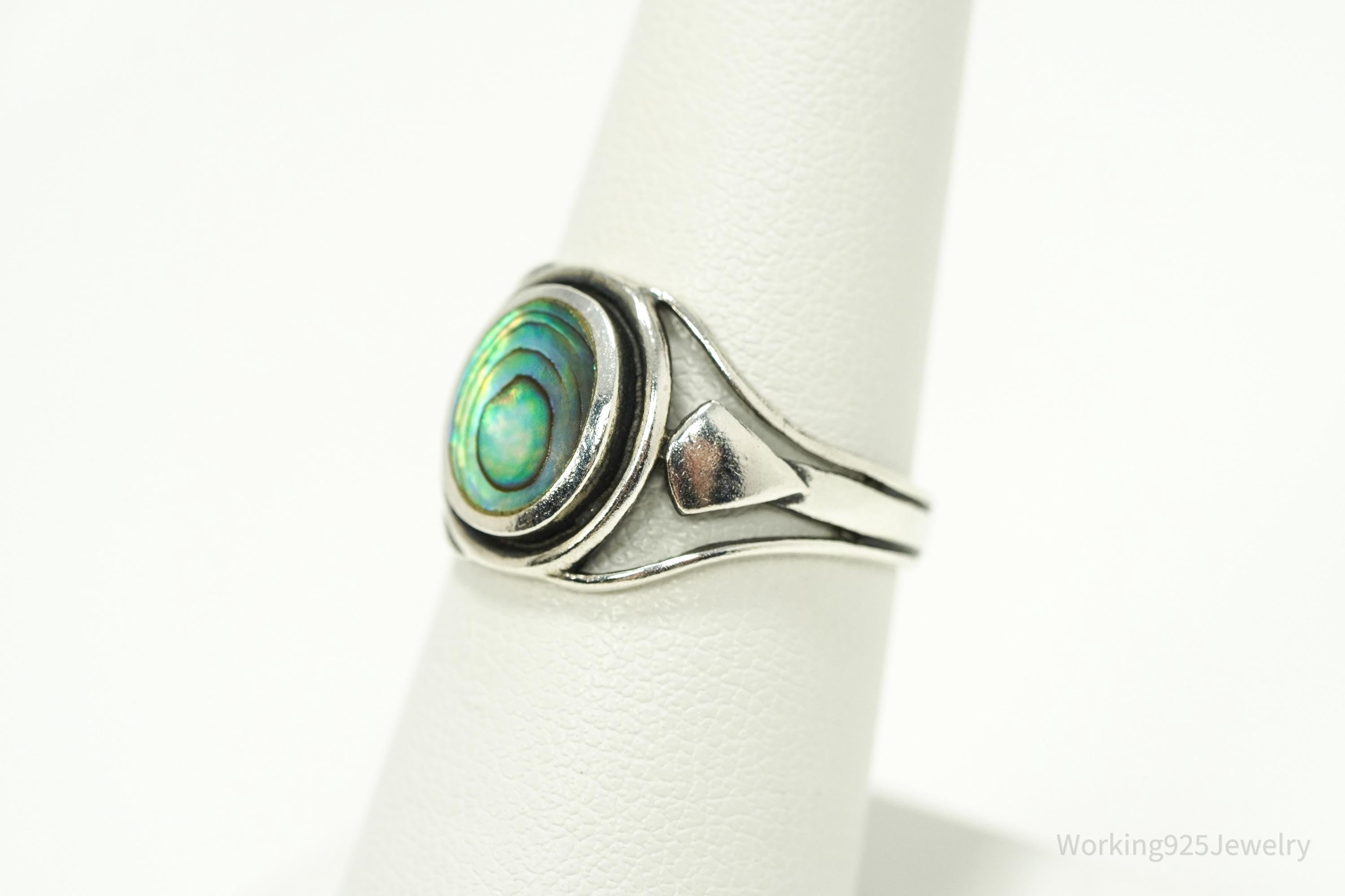 Vintage Abalone Paua Shell Sterling Silver Ring - Size 7