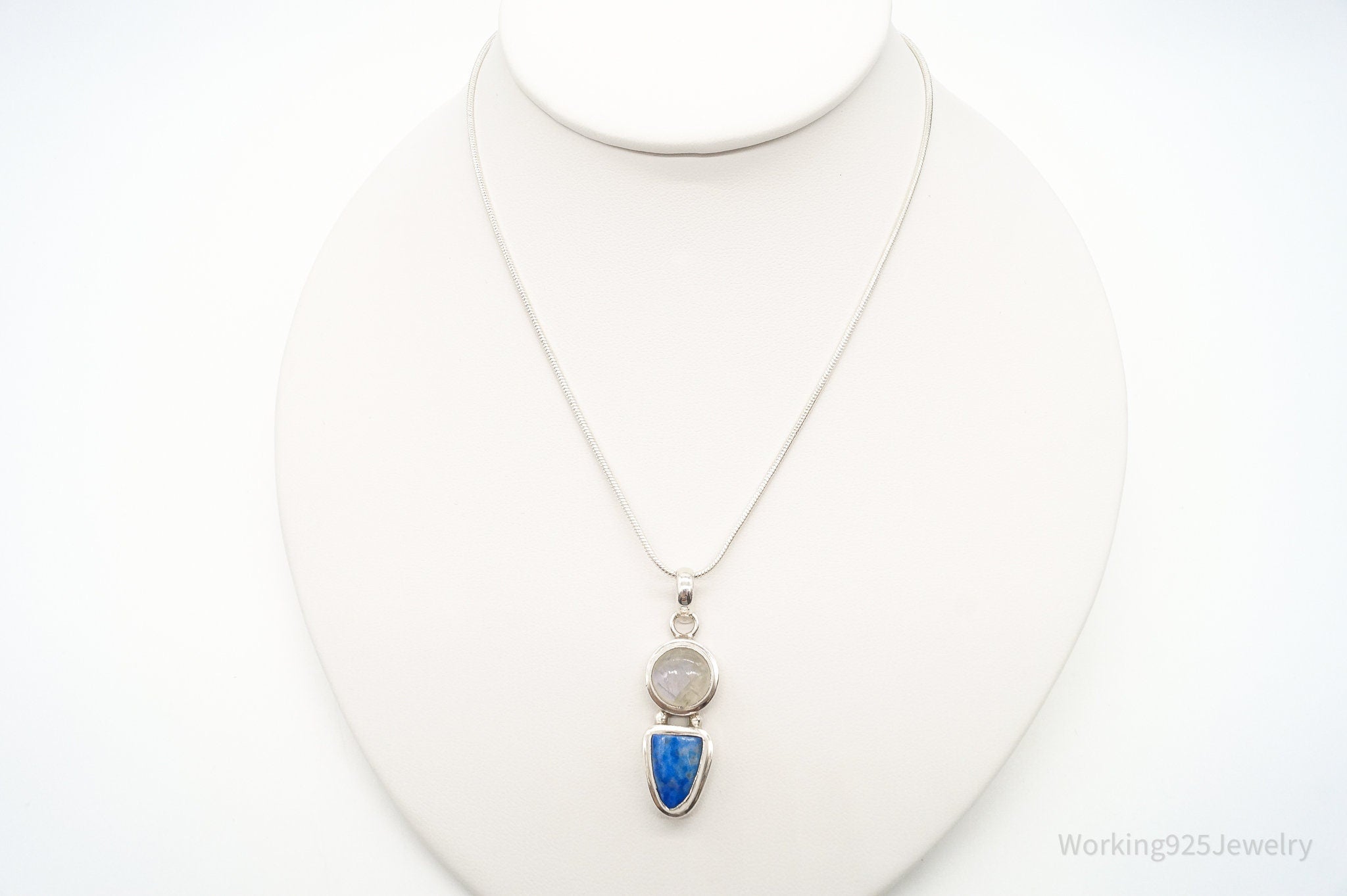 Vintage Moonstone Lapis Lazuli Sterling Silver Necklace