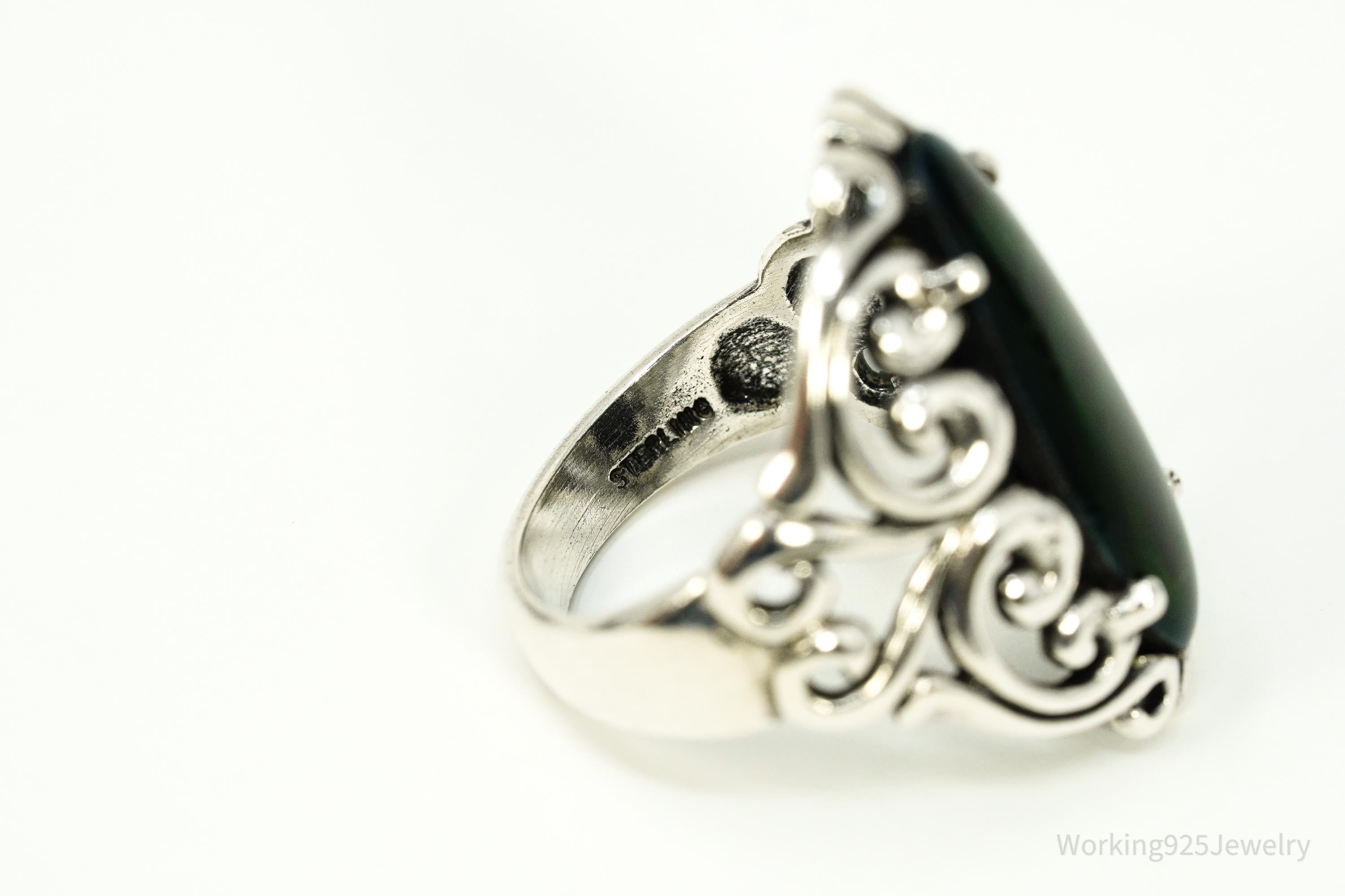 Vintage Designer Kabana Abalone Paua Shell Sterling Silver Ring - Size 7