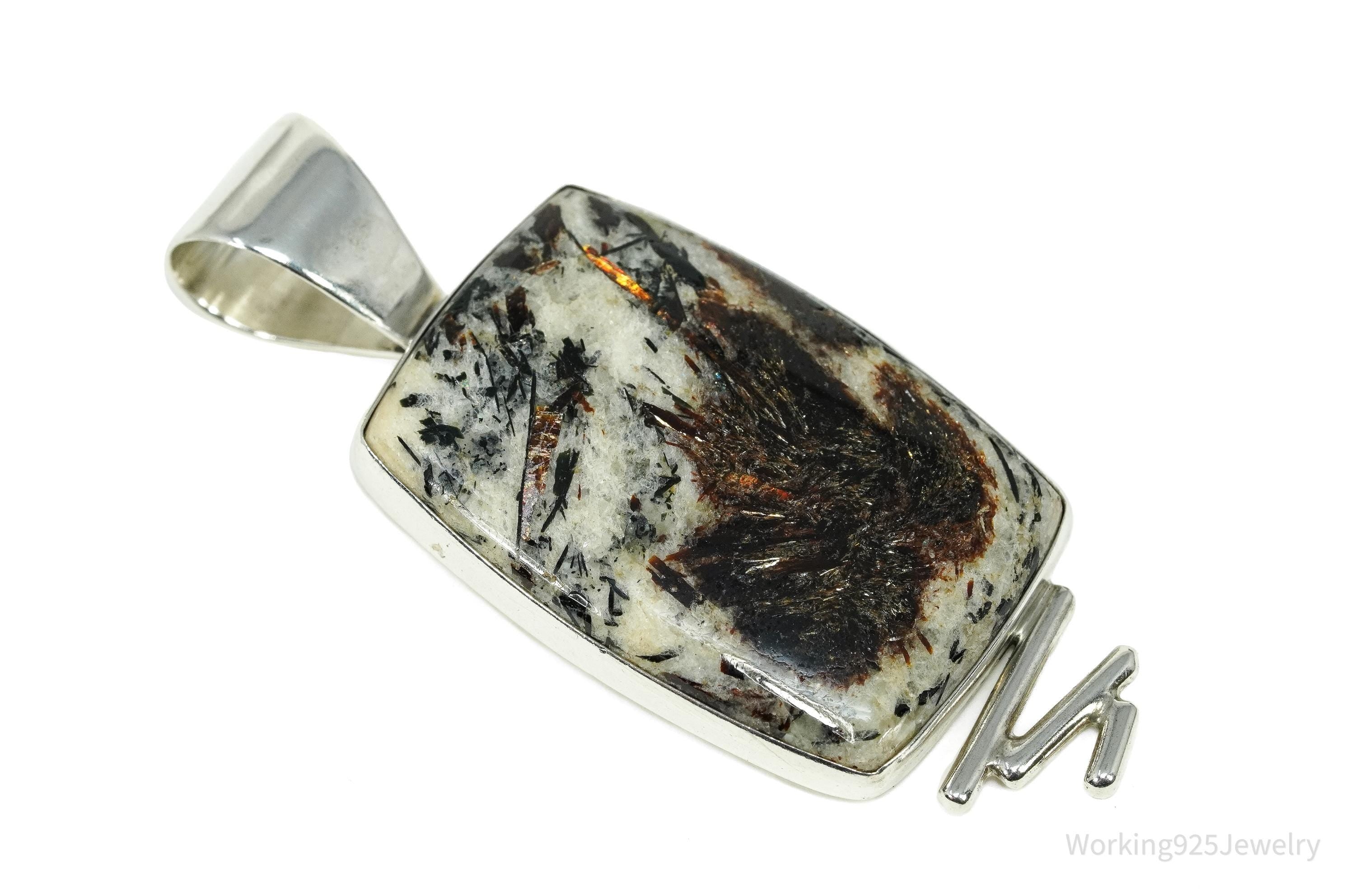 Vintage Large Desert Rose Trading Astrophyllite Sterling Silver Pendant 2 3/8"