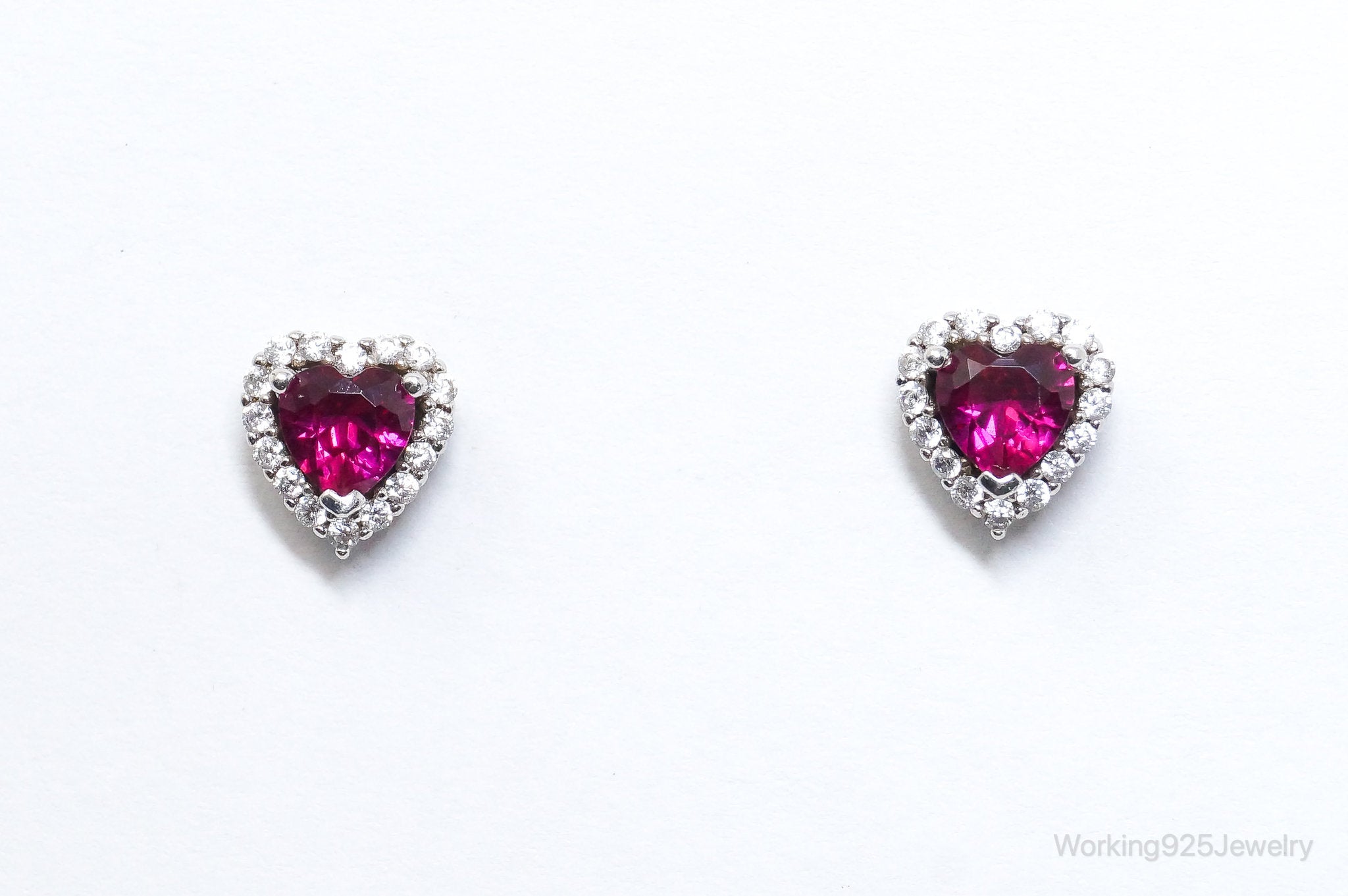 Vintage Pink Topaz Cubic Zirconia Hearts Sterling Silver Earrings