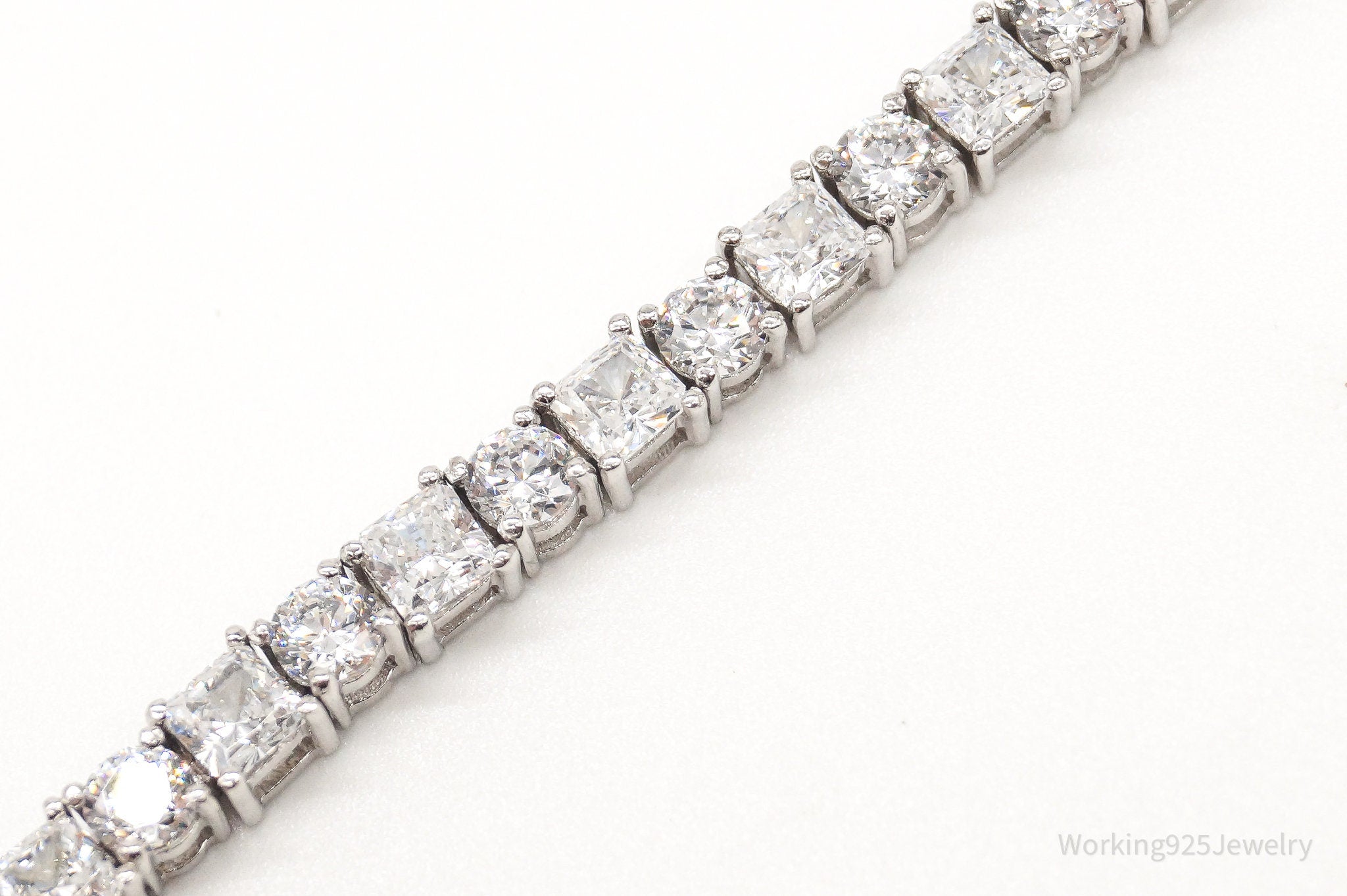 Vintage Large Cubic Zirconia Sterling Silver Tennis Bracelet