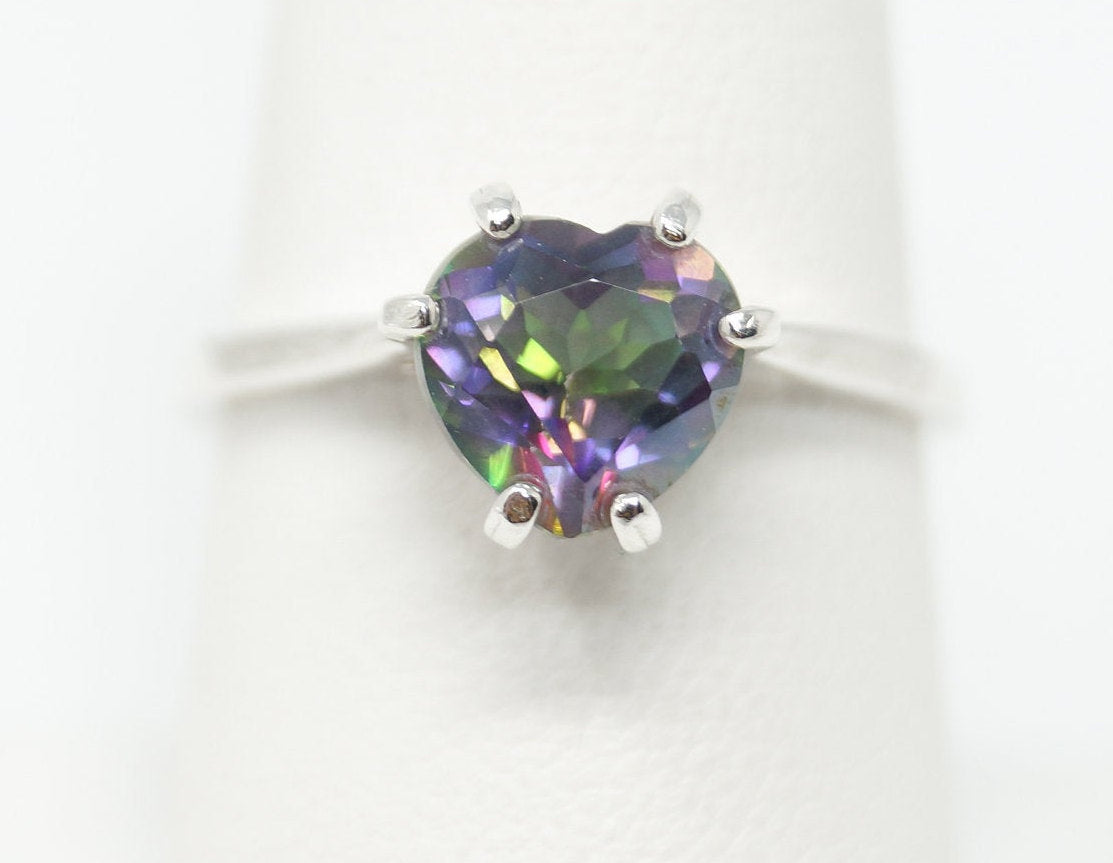 Vintage Mystic Topaz Heart Sterling Silver Ring - Size 7.75