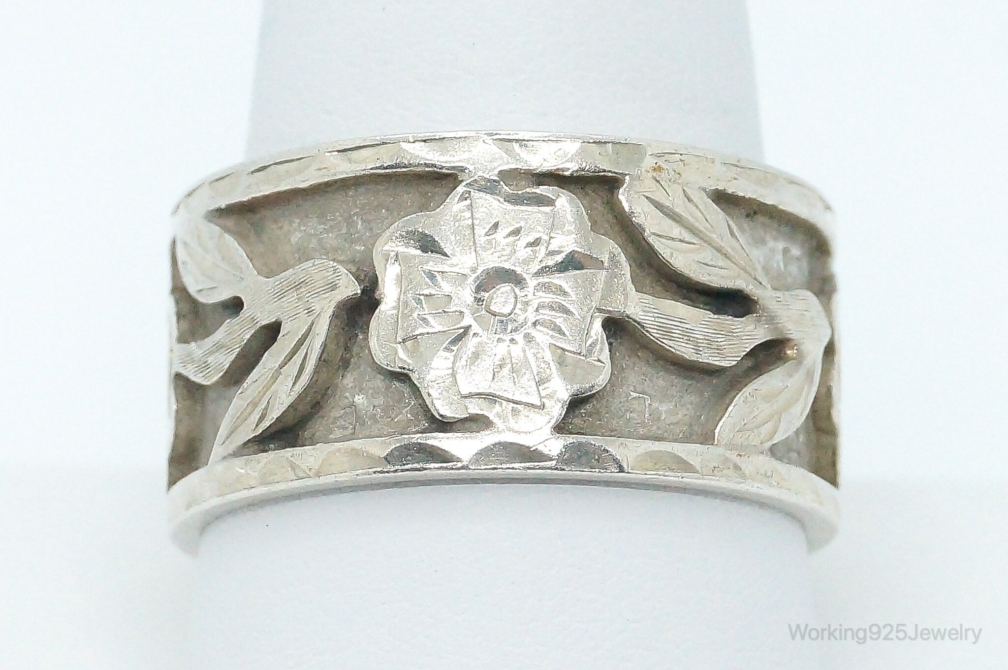 Vintage Mexico Flower Wrap Sterling Silver Ring - SZ 10.75