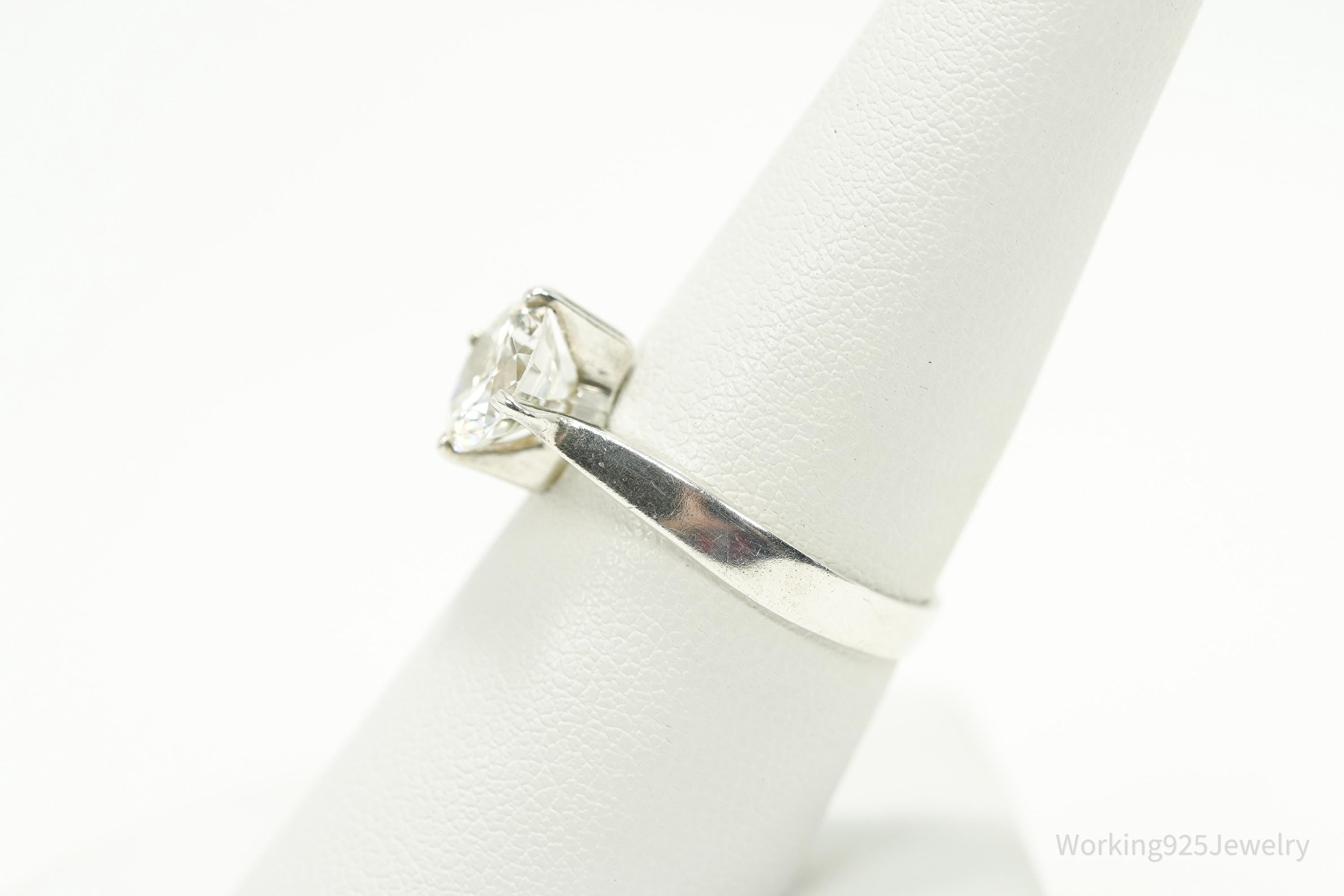 Vintage Mexico Modernist Cubic Zirconia Sterling Silver Ring - Size 7.75